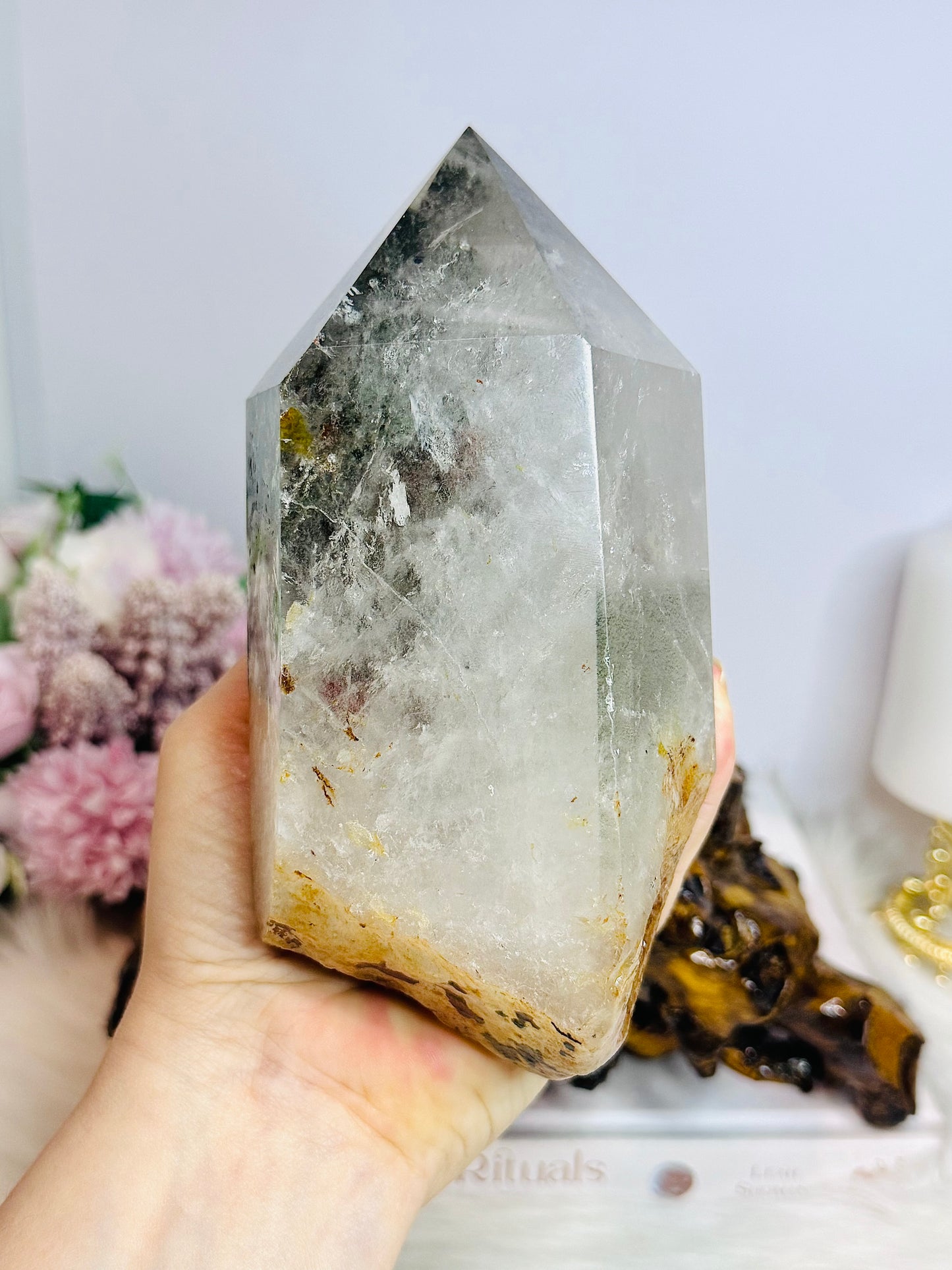 Huge Natural Garden Quartz Tower on Wooden Base 21cm Tall 19cm Wide 1.6KG