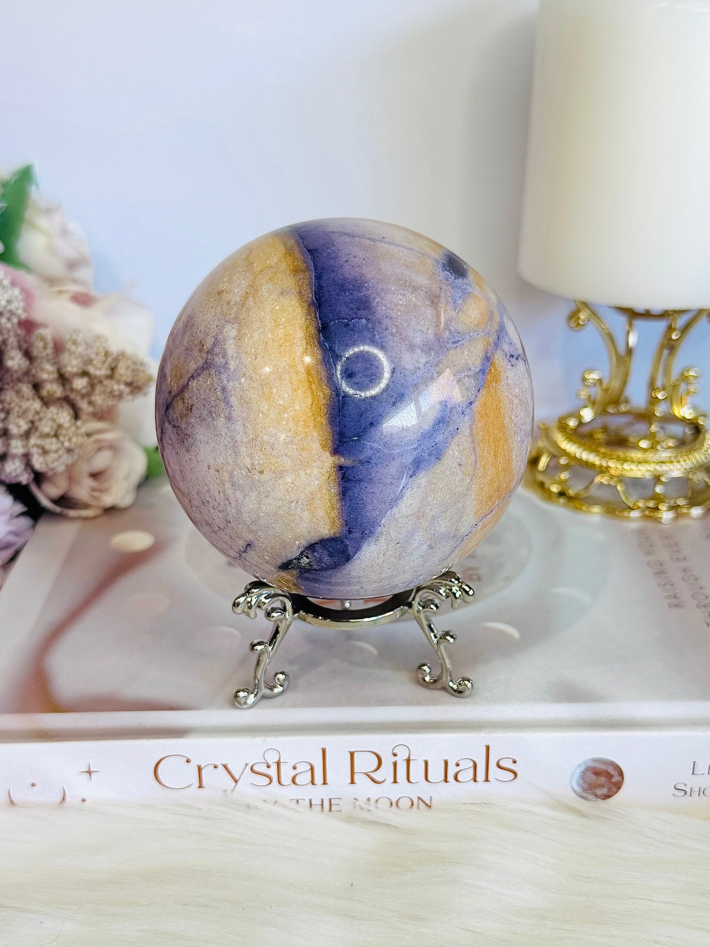 High Grade Rare Incredible Large Natural Tiffany Stone Carved Sphere On Stand 8cm 678grams