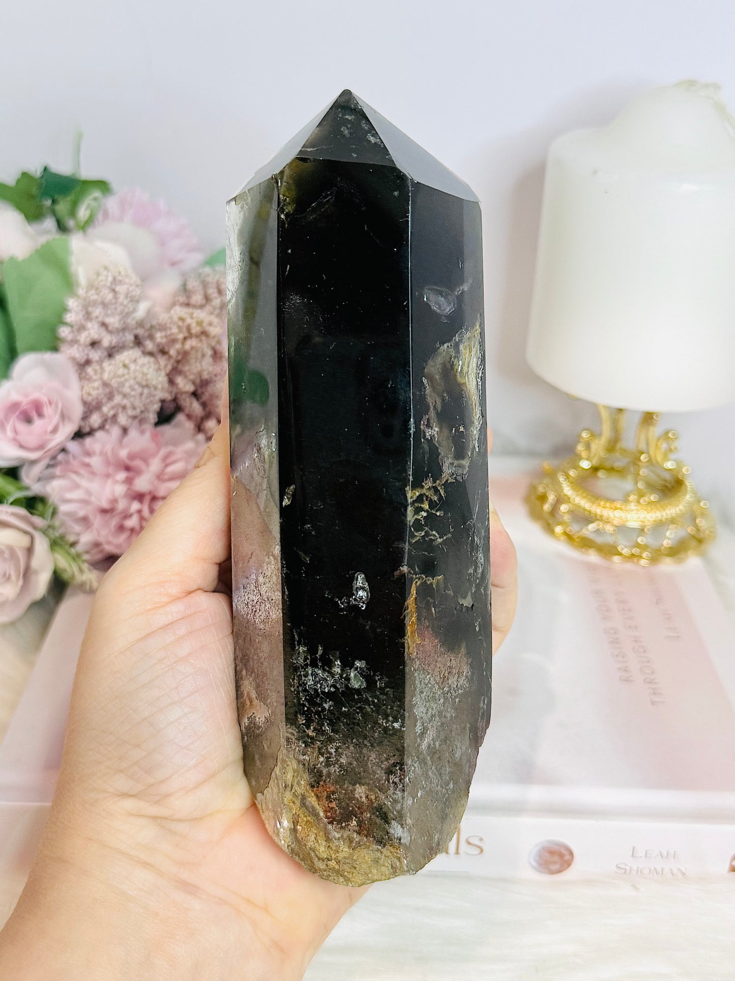 Large Garden Quartz | Lodolite Natural Polished Tower On Stand 25cm 903g