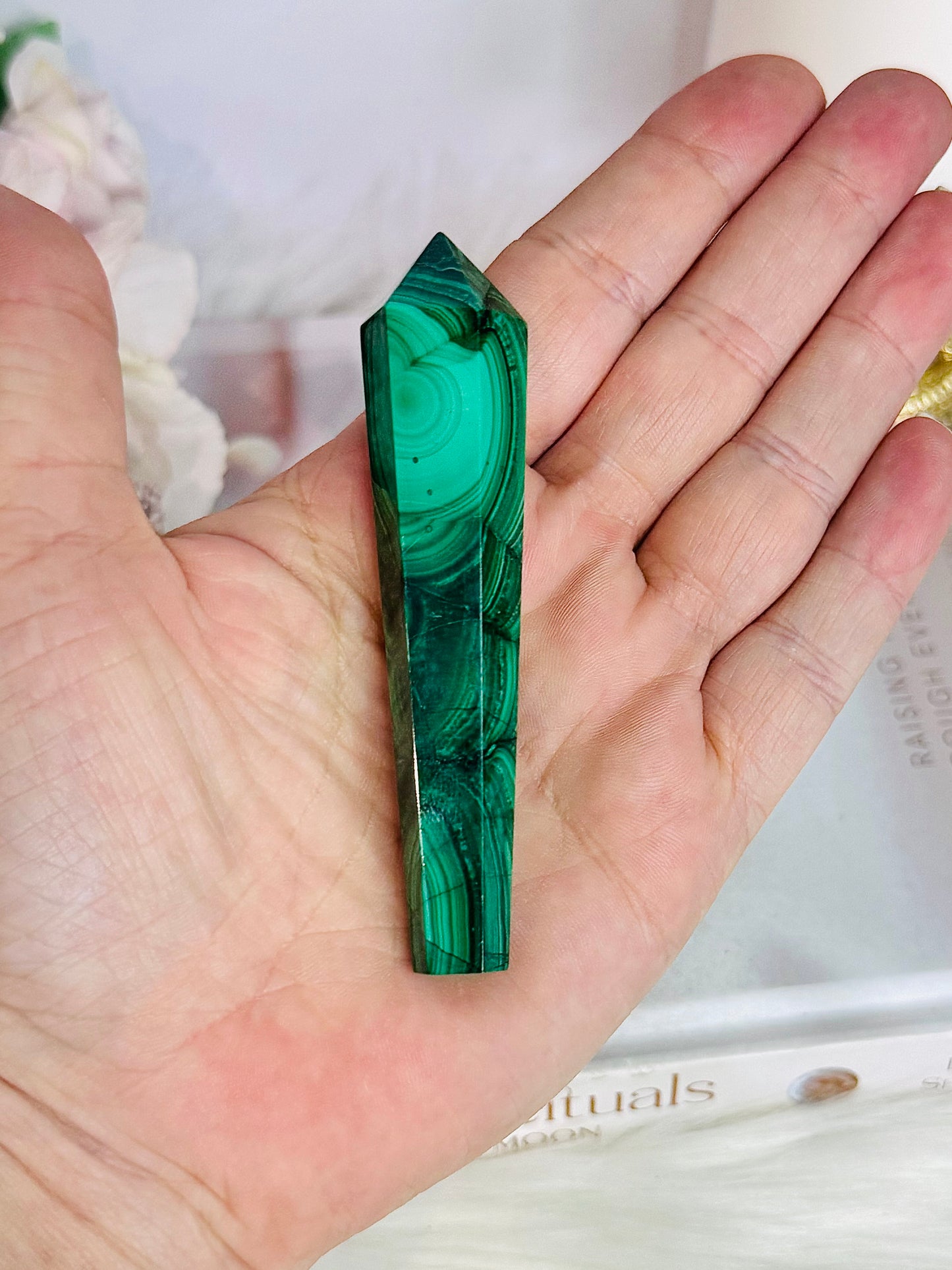 Natural AAA Grade Malachite Carved Tower | Wand 9cm