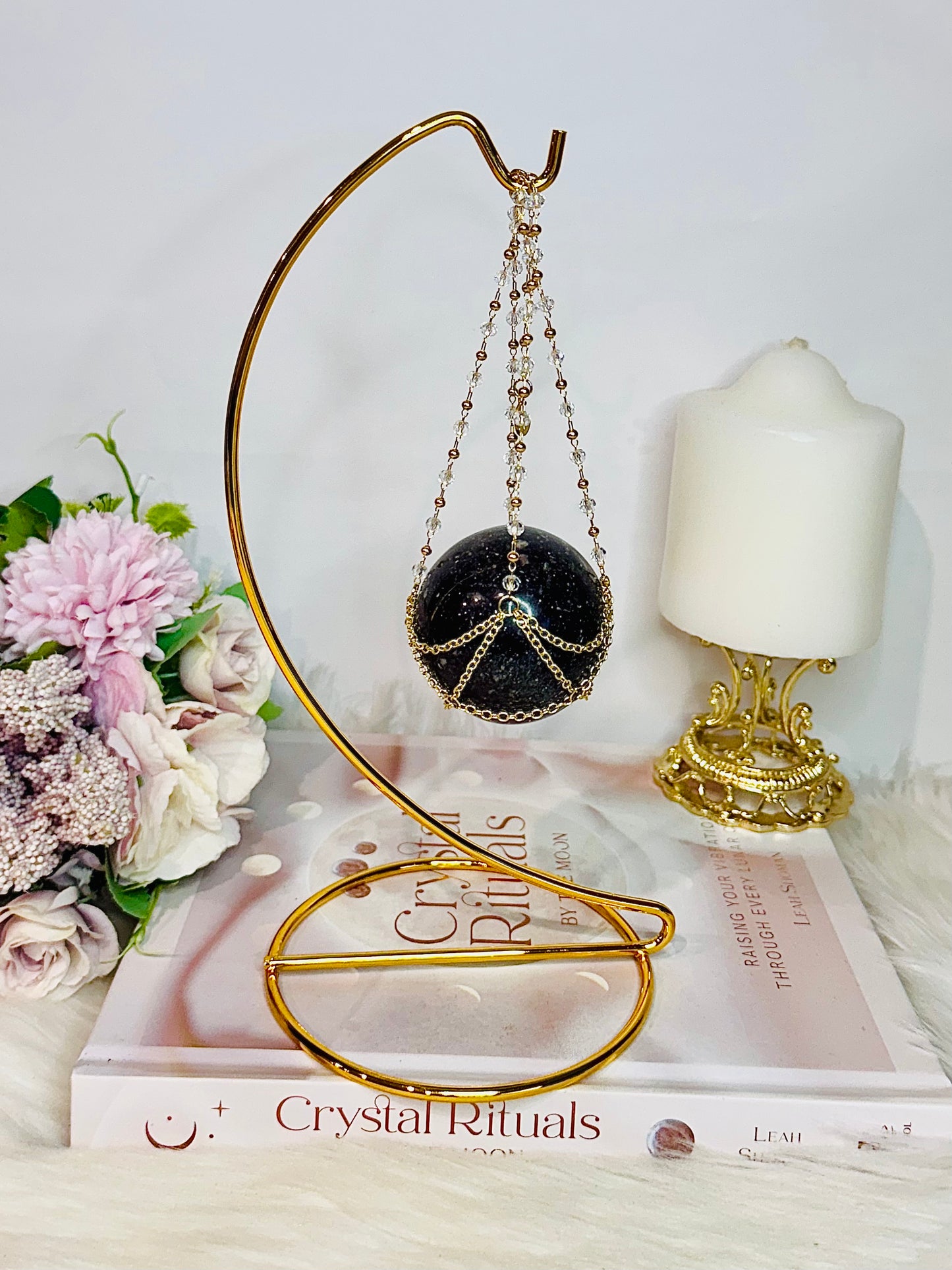 Super Stunning Gold Stand with Purple Lepidolite | Mica Sphere 24cm