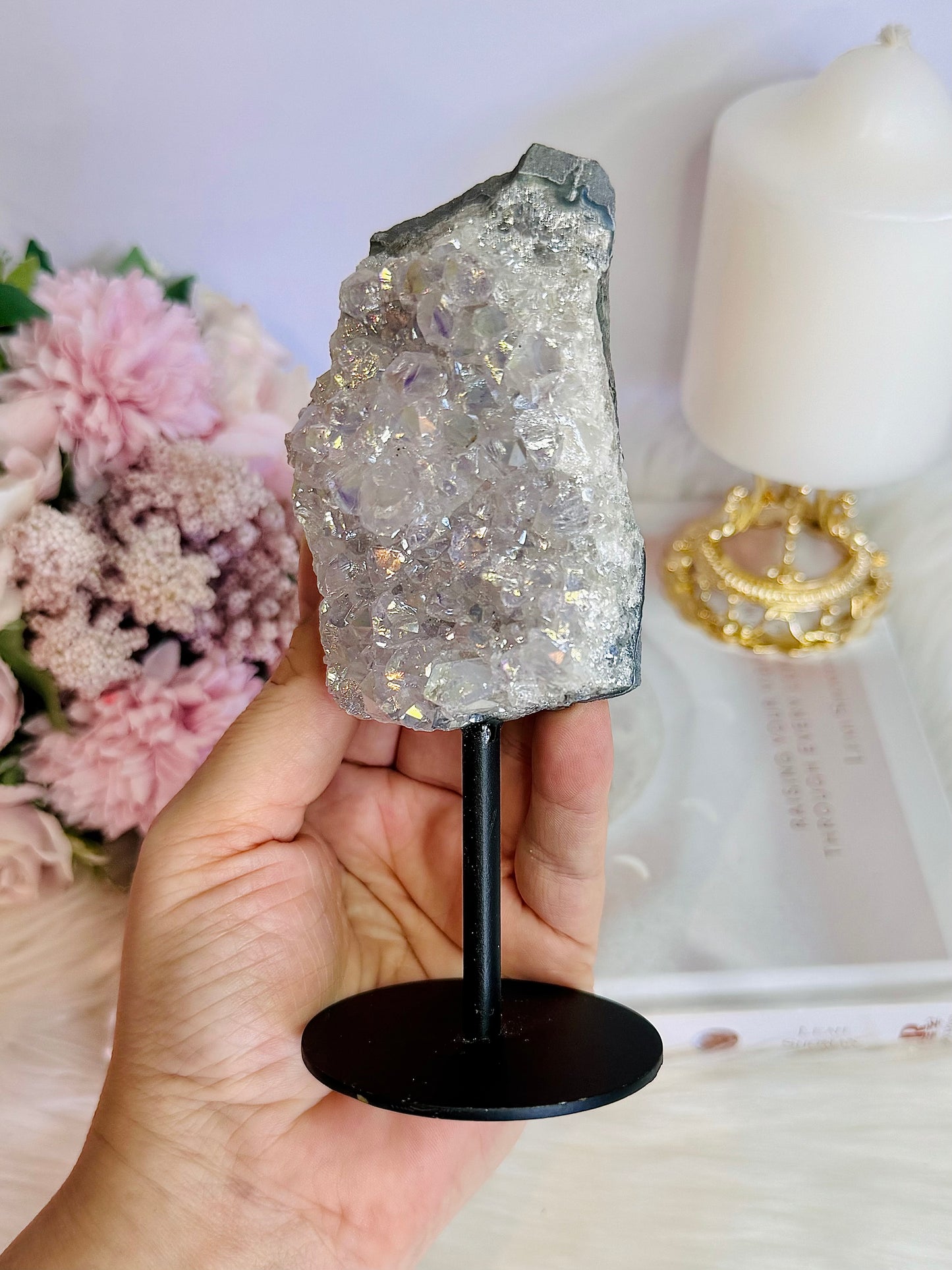 Glorious Large 14cm Angel Aura Amethyst Cluster on Stand