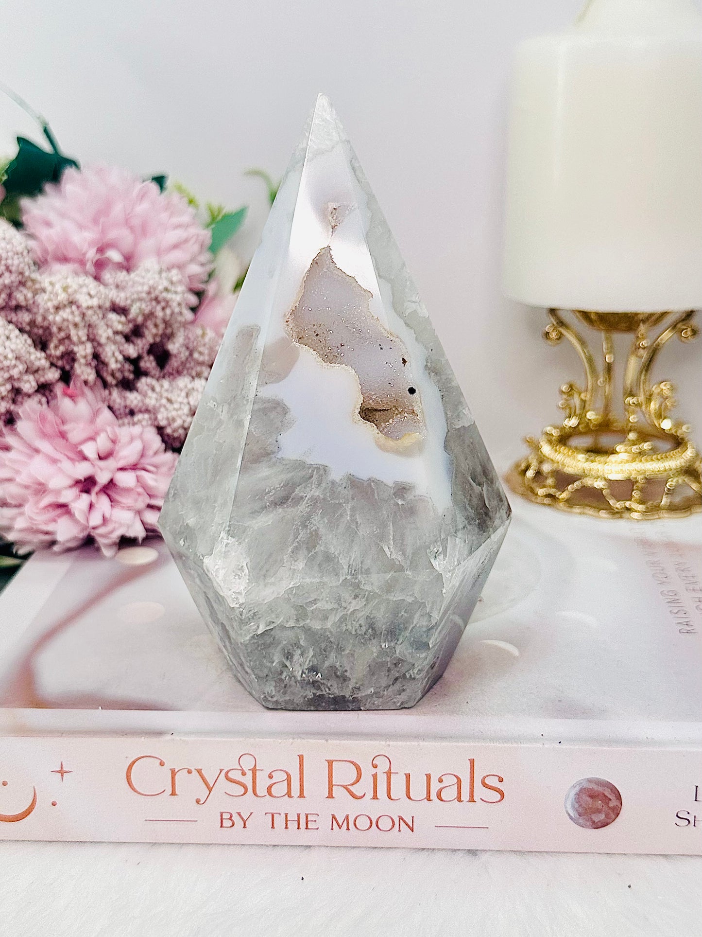 ⚜️ SALE ⚜️ Chunky 13cm Druzy Agate Diamond Cut Tower 349gram From Brazil