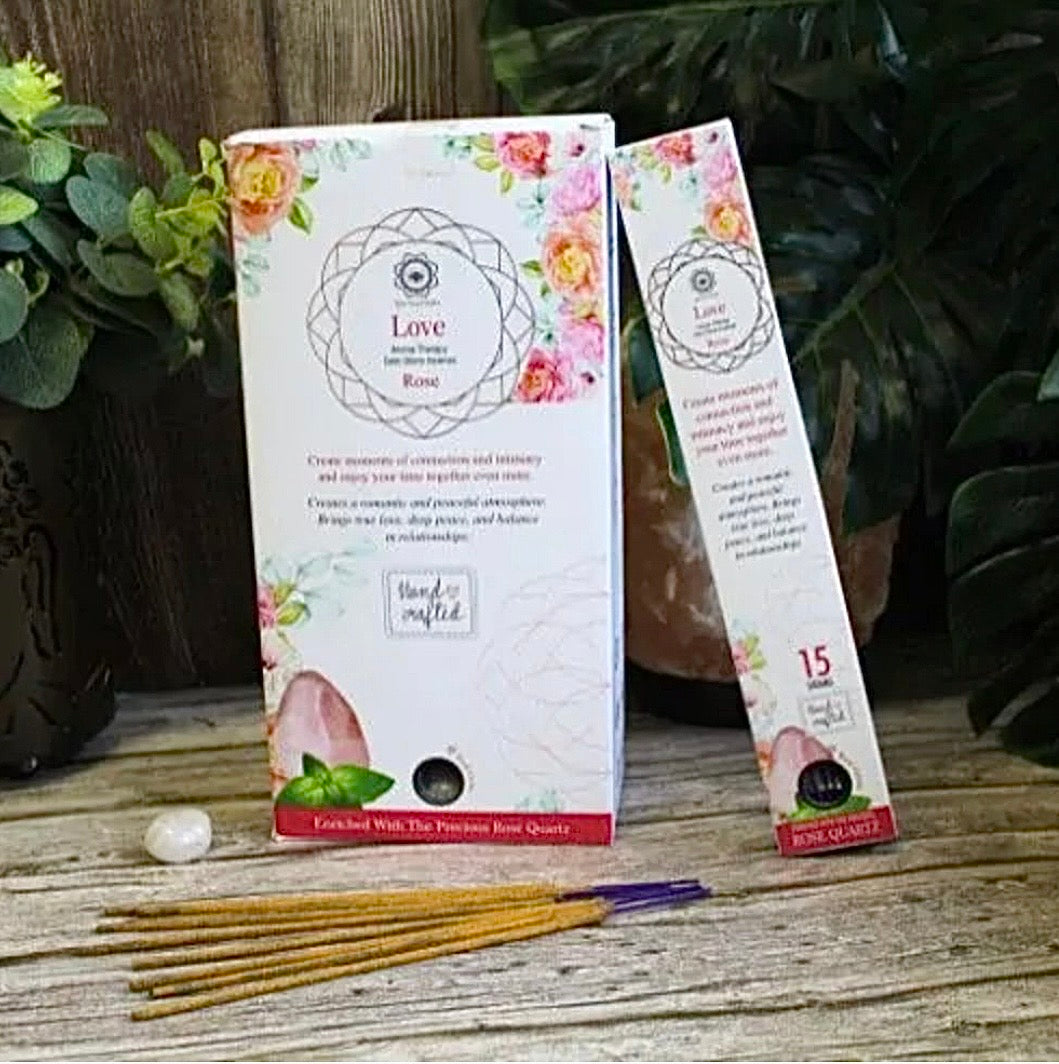 Gift Pack ~ Love Incense 12 Stick with Rose Quartz Crystal