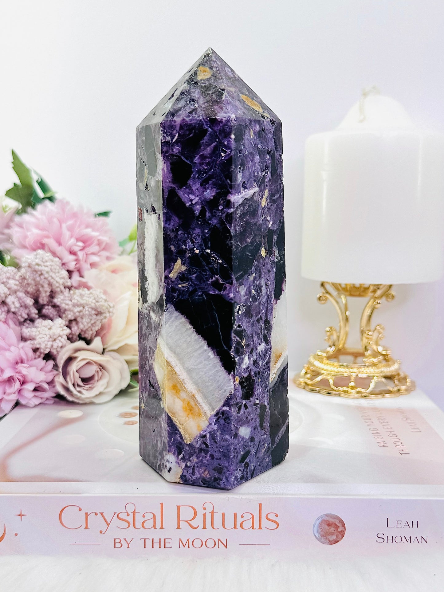 Large 16cm Chunky 865gram Purple Root Fluorite Tower
