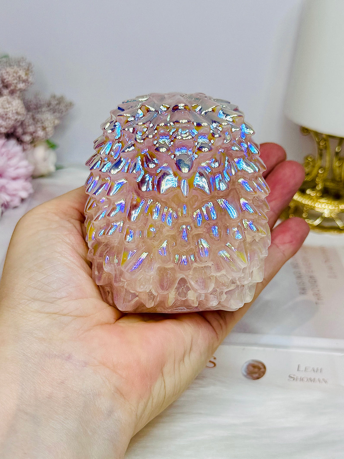 Large Aura Rose Quartz Carved Hedgehog 554g