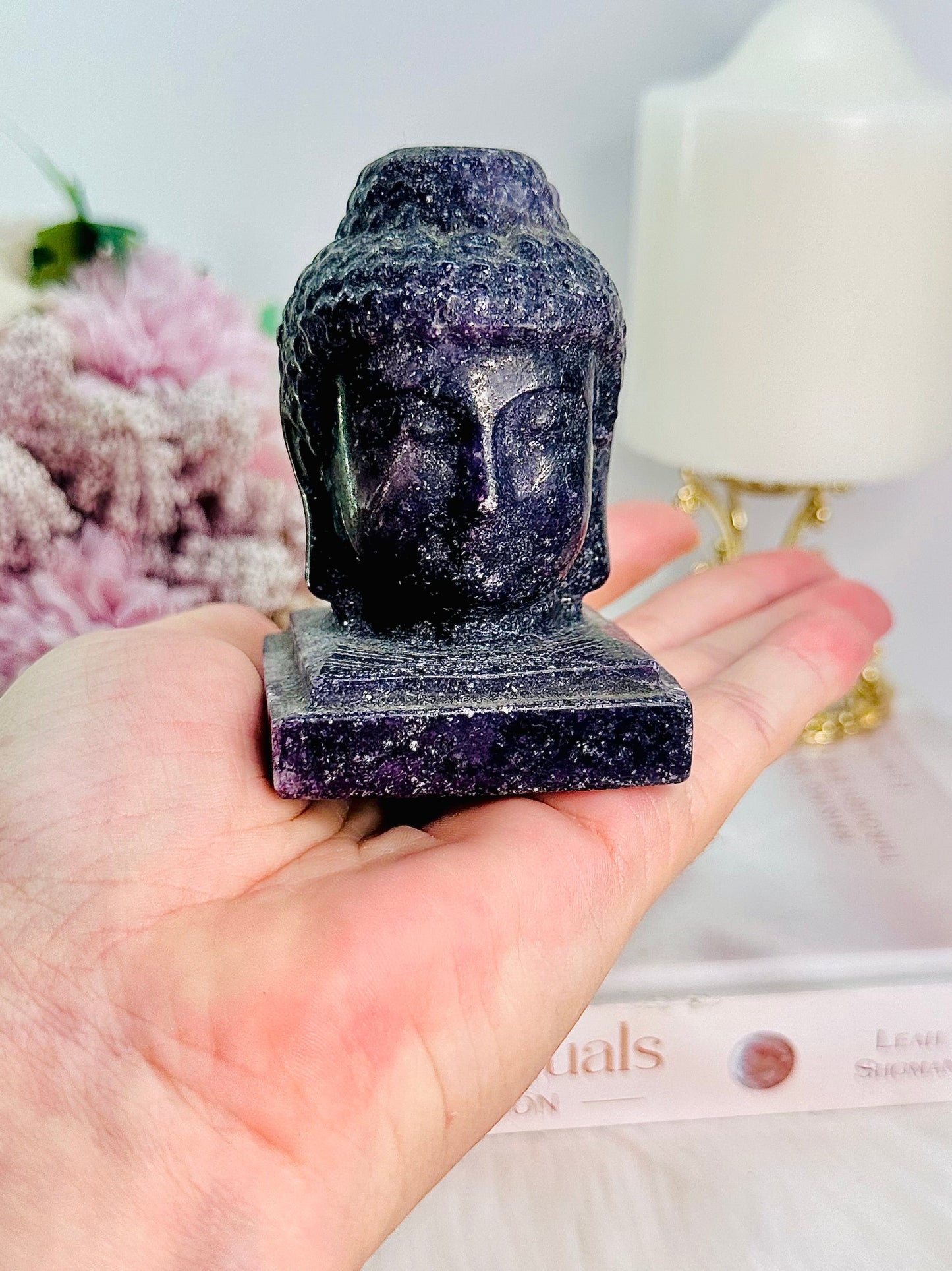 Lepidolite Carved Buddha Head 296gram