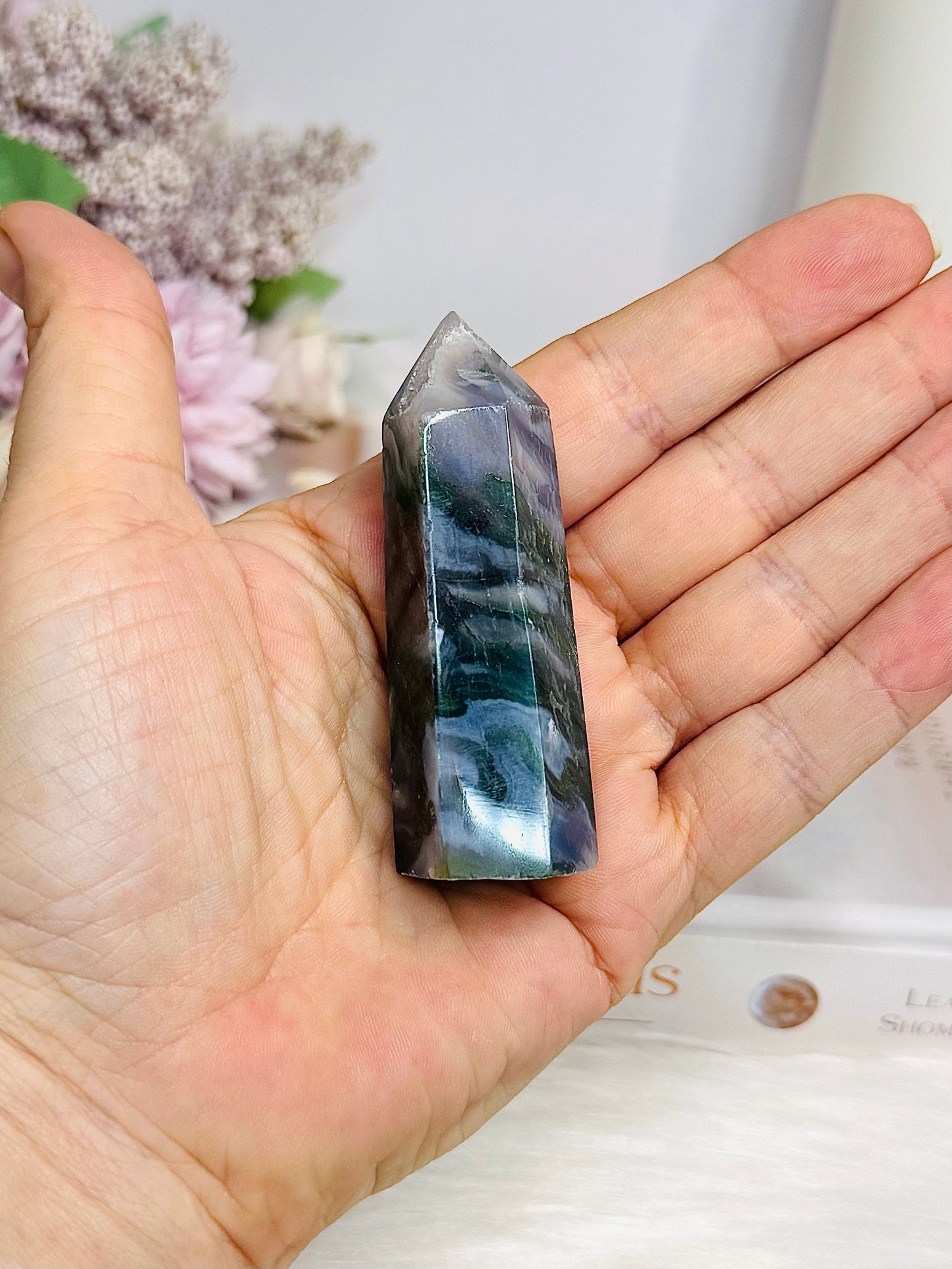 Druzy Moss Agate Tower 7cm