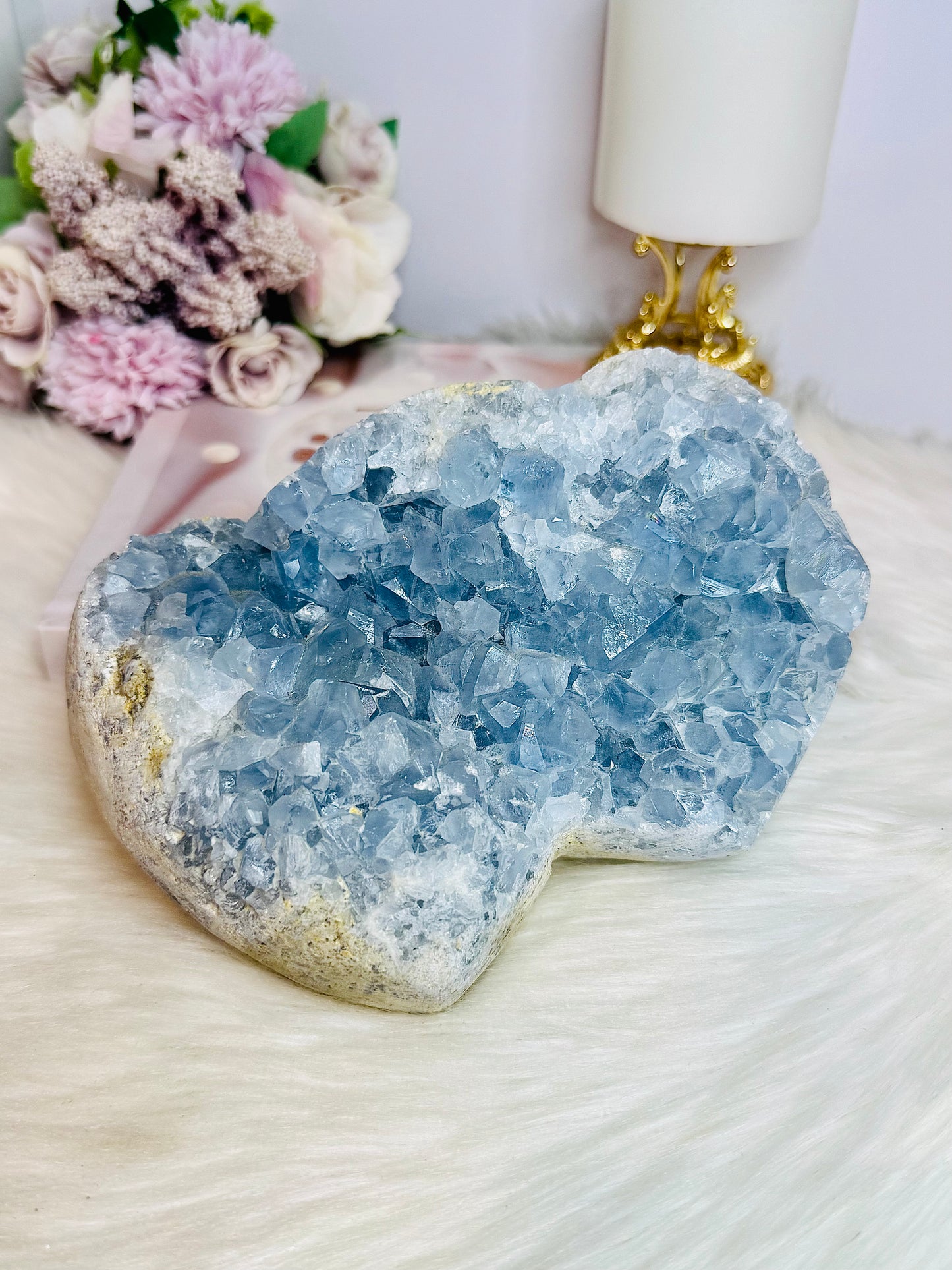 Huge Blue Celestite Cluster Double Heart 17cm 3KG