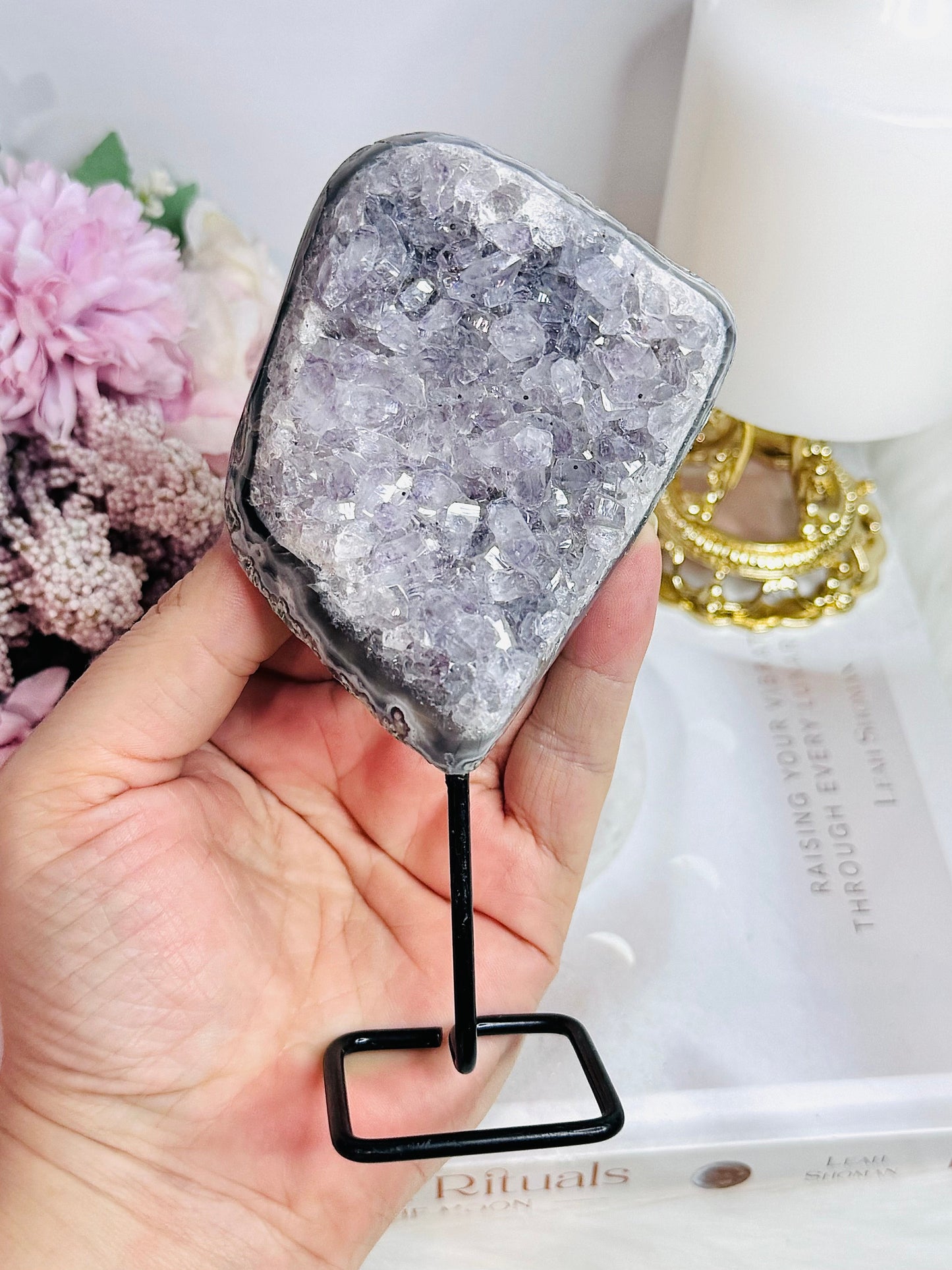 Natural Amethyst Cluster On Stand From Brazil 14cm