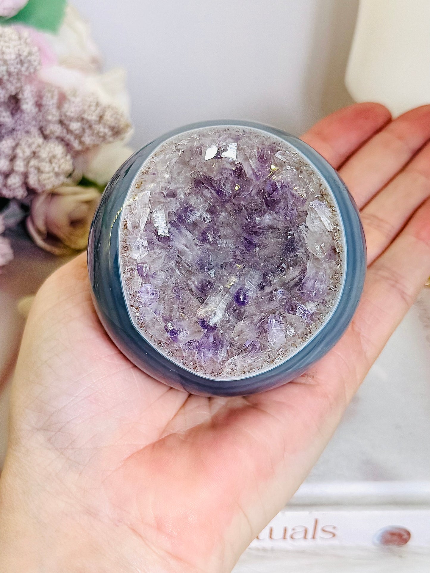 High Grade Druzy Amethyst | Agate Sphere on Stand 475g