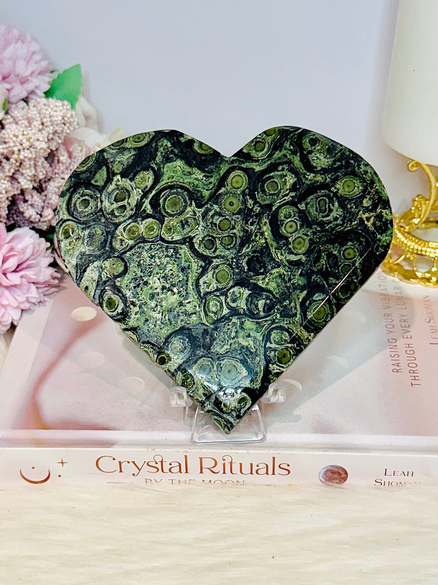 Large Kambaba Jasper Carved Heart On Stand 415g 12cm