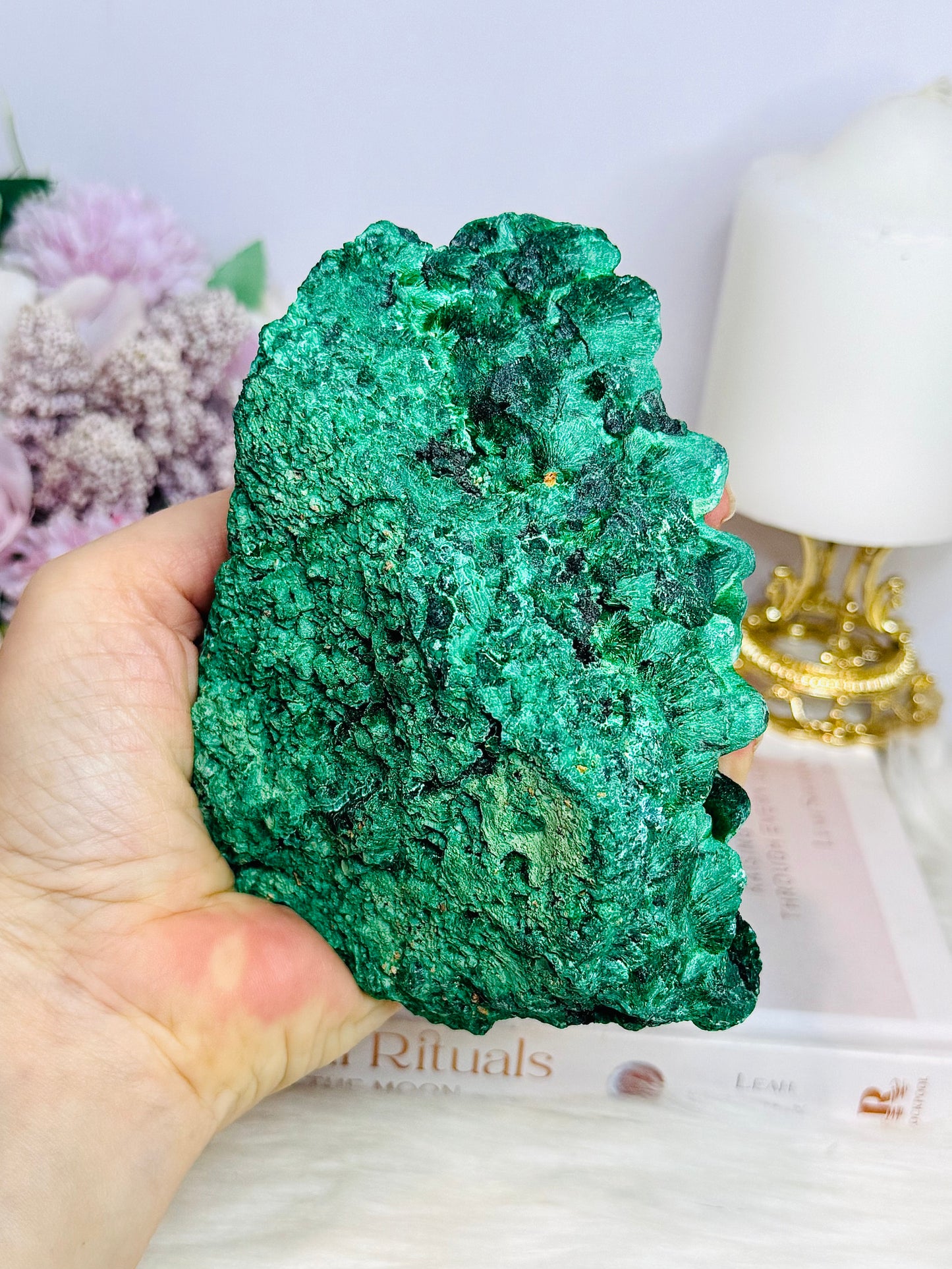High Grade Velvet Botryoidal Malachite Natural Specimen on Stand 882g 15cm