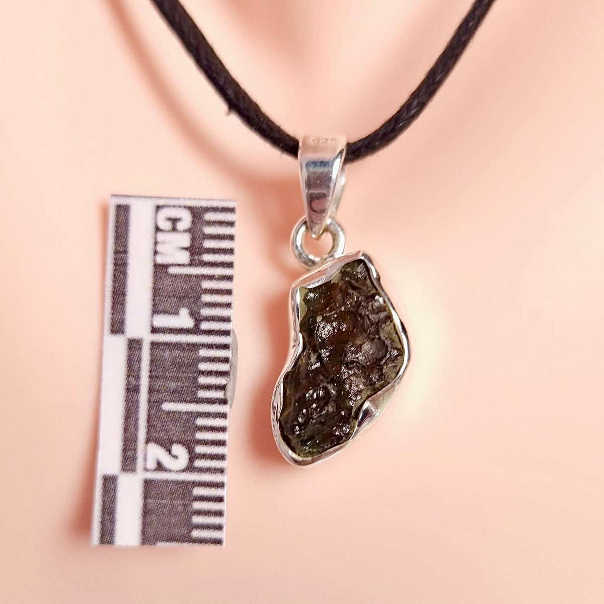 Rare Moldavite Tektite Sterling Silver Pendant & Chain with Certification of Authenticity