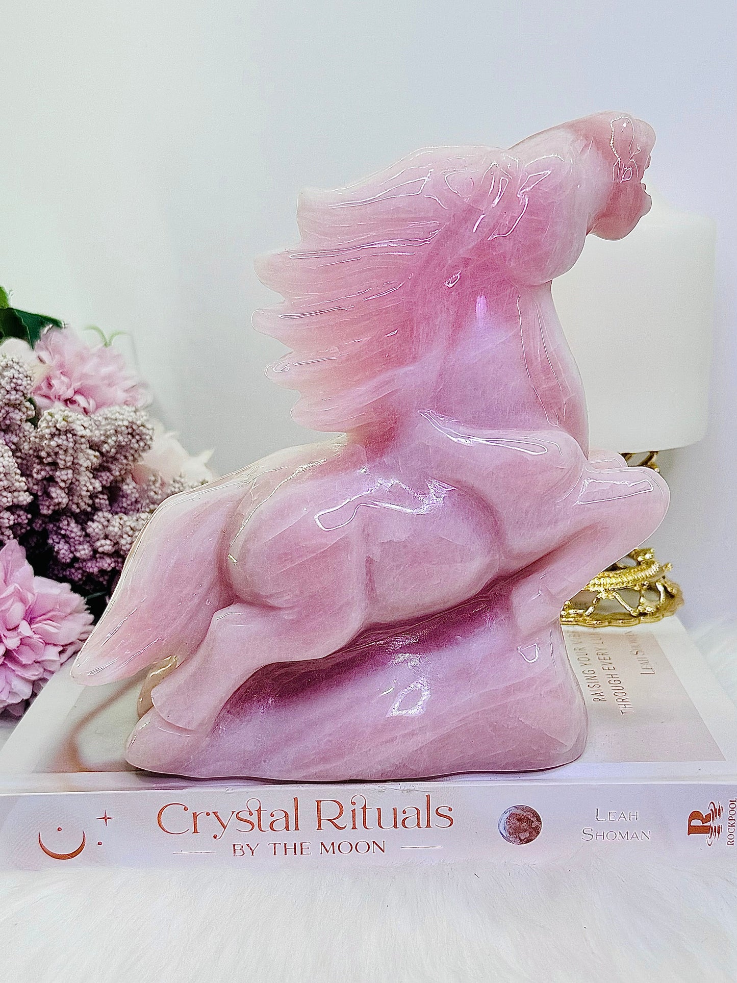 Huge 1.38KG Rose Quartz Perfectly Carved Horse