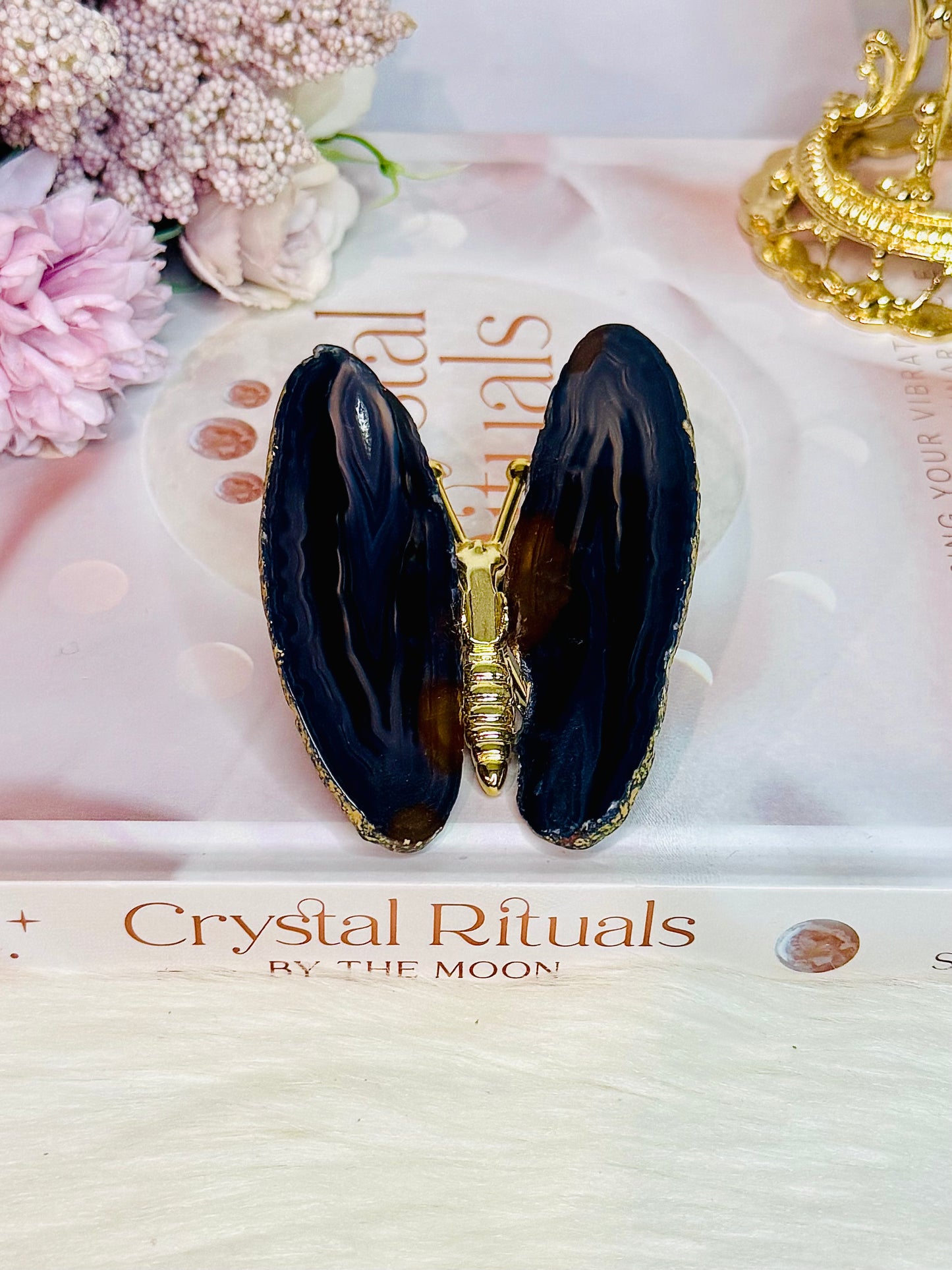 Gorgeous Agate Gold Butterfly 7.5cm