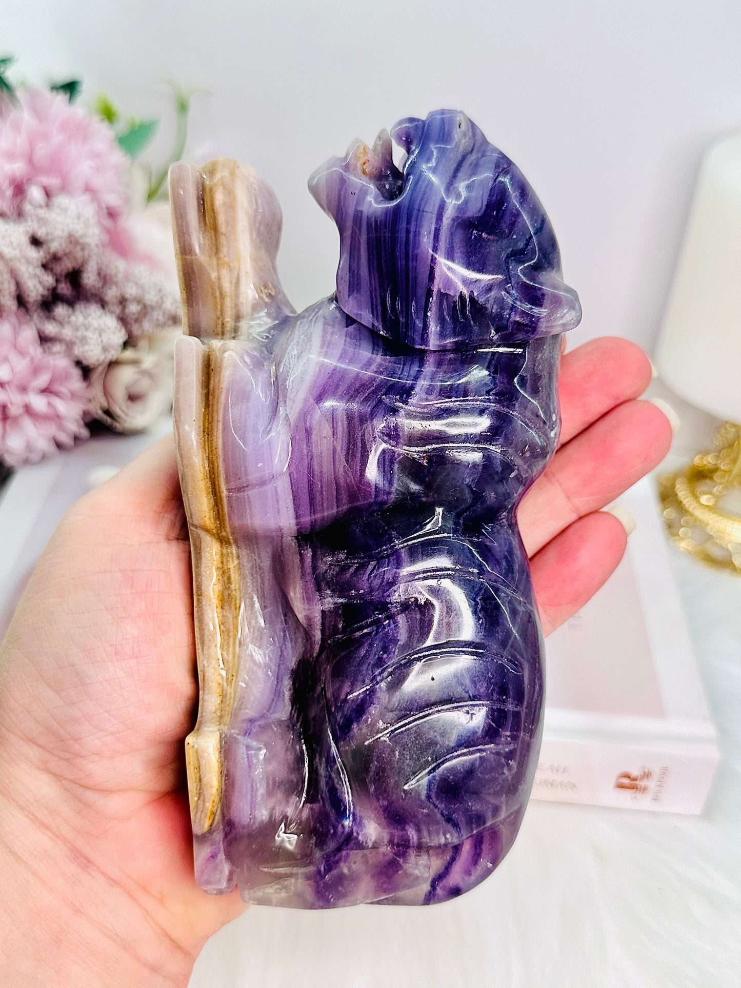 Wow!!! Powerful Healing Stone ~ Absolutely Superb Perfectly Carved Large Purple Fluorite Tiger 16.5cm 798grams