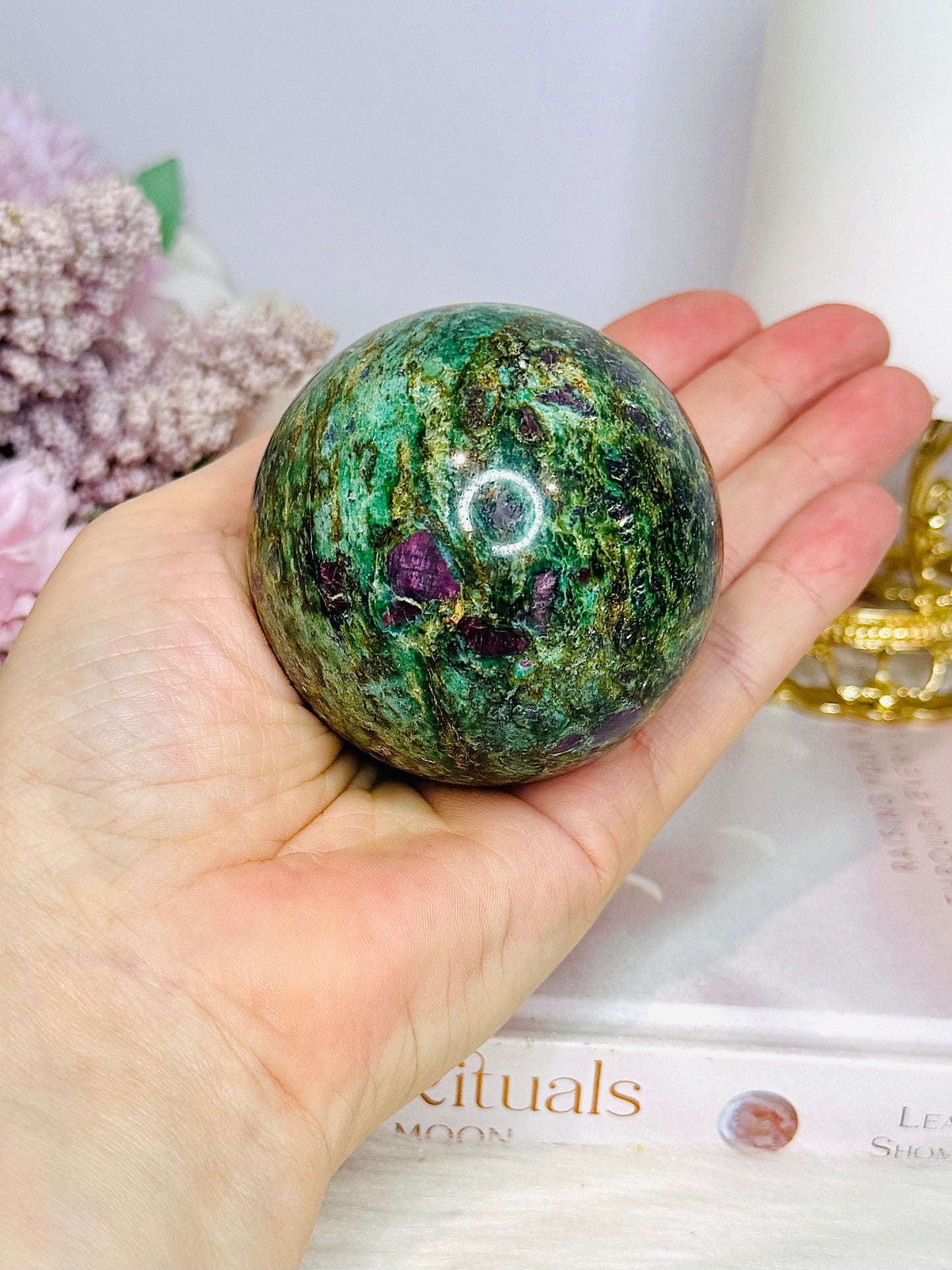 Ruby In Fuchsite Sphere UV Reactive On Stand 378g