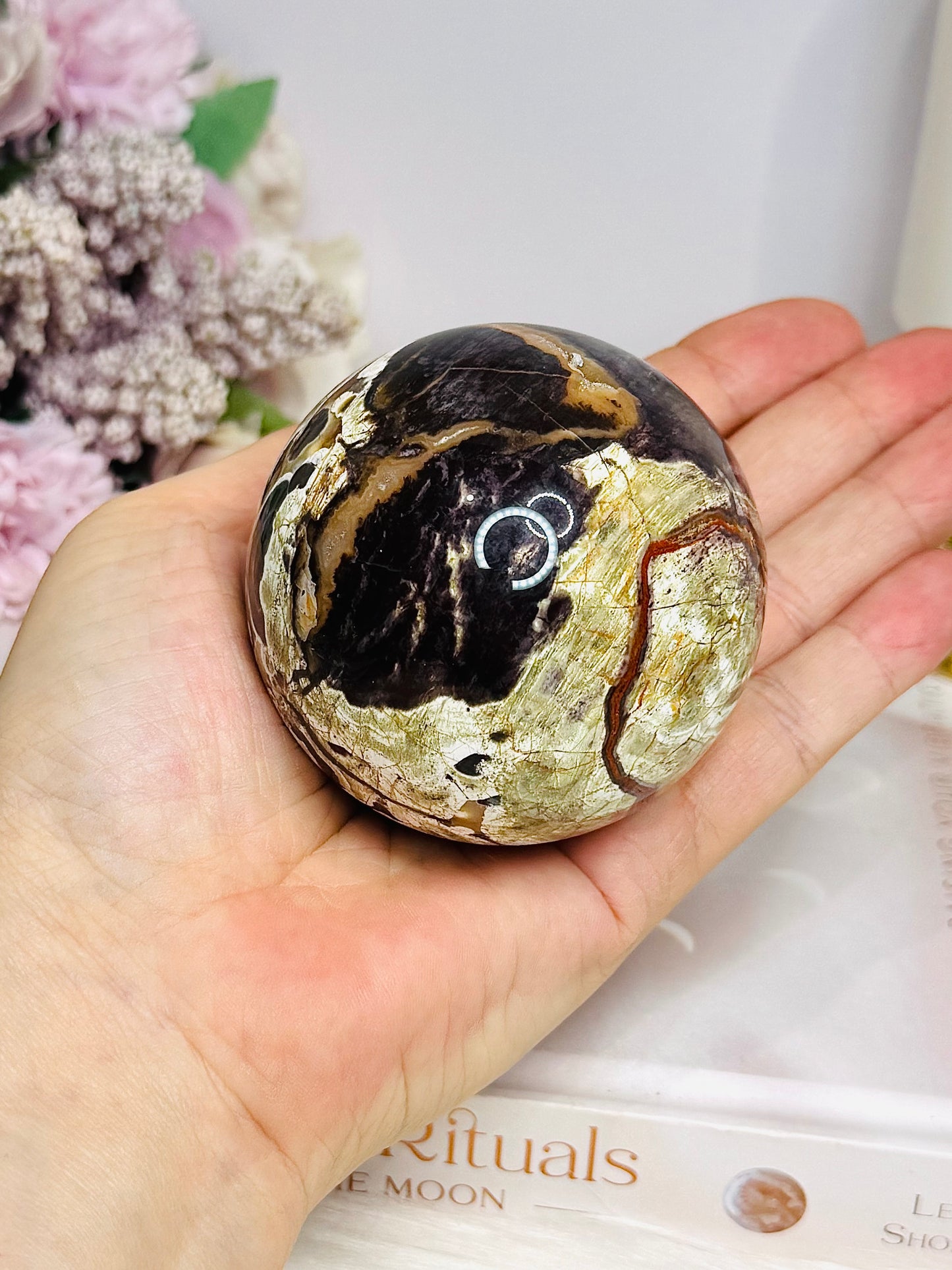 Large Money Agate Sphere on Stand 354g