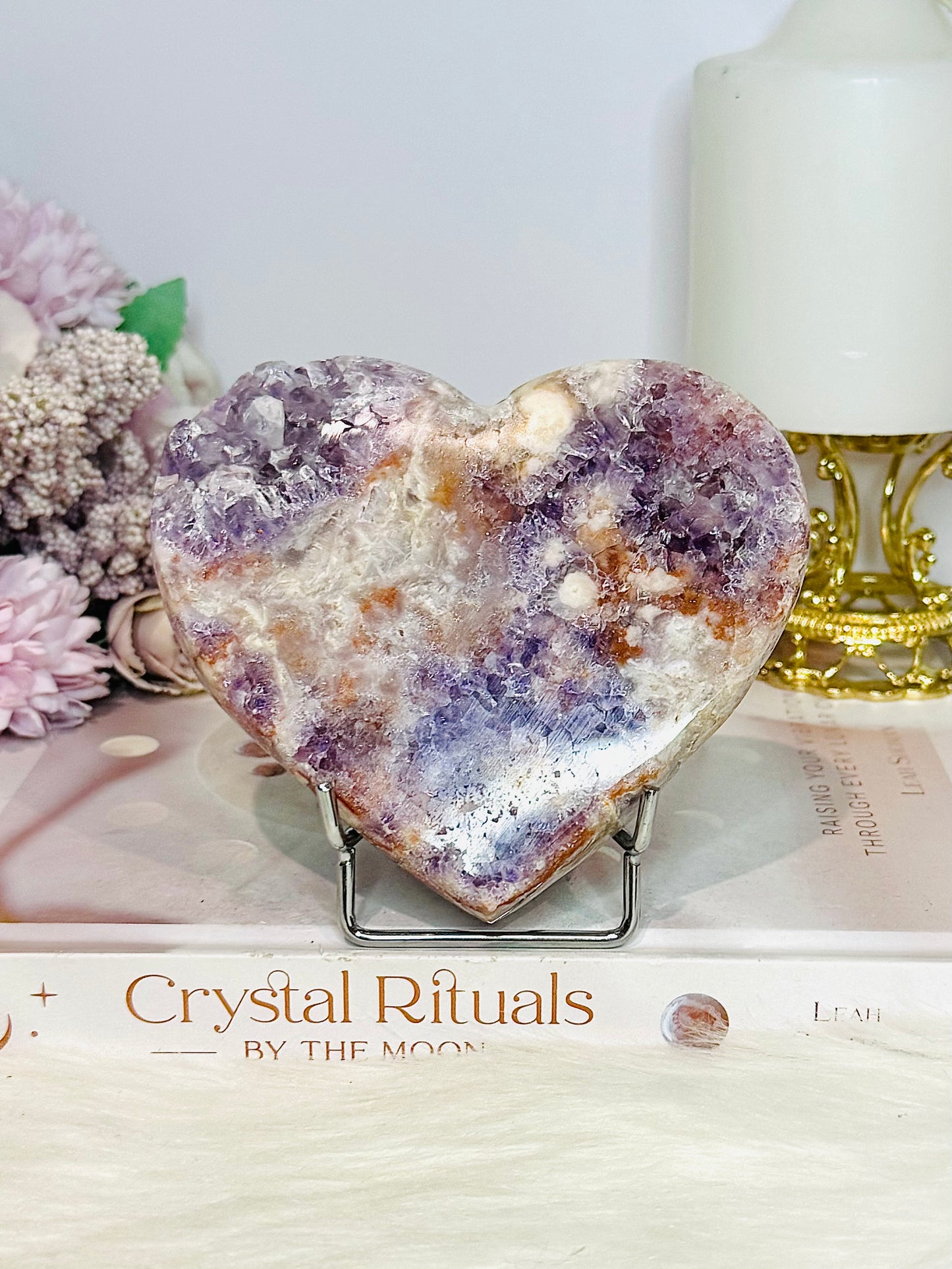 Pink Amethyst Druzy Heart 12cm On Stand