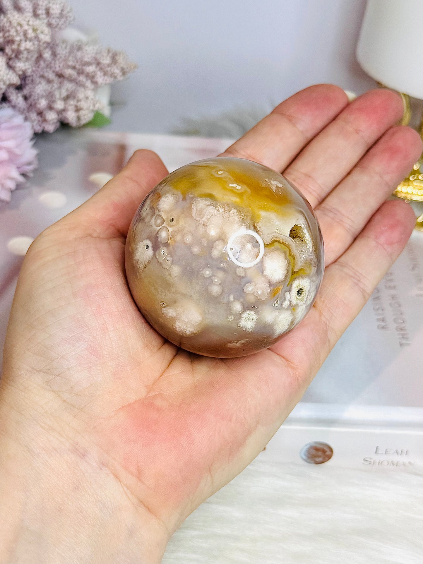 Flower Agate Druzy Sphere on Stand 250g