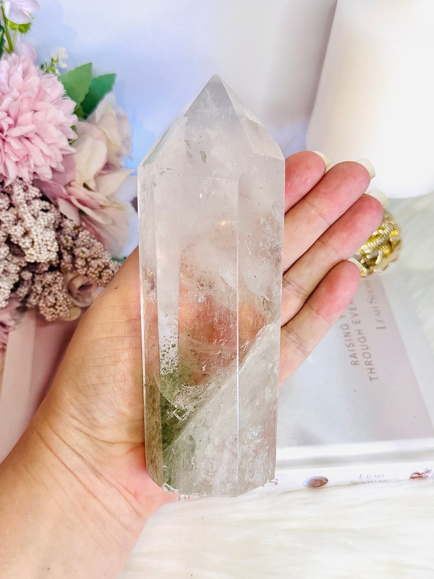 Wow! Incredible Large Chunky Natural Clear Quartz with Garden Quartz | Lodolite Inclusions 15cm 578grams