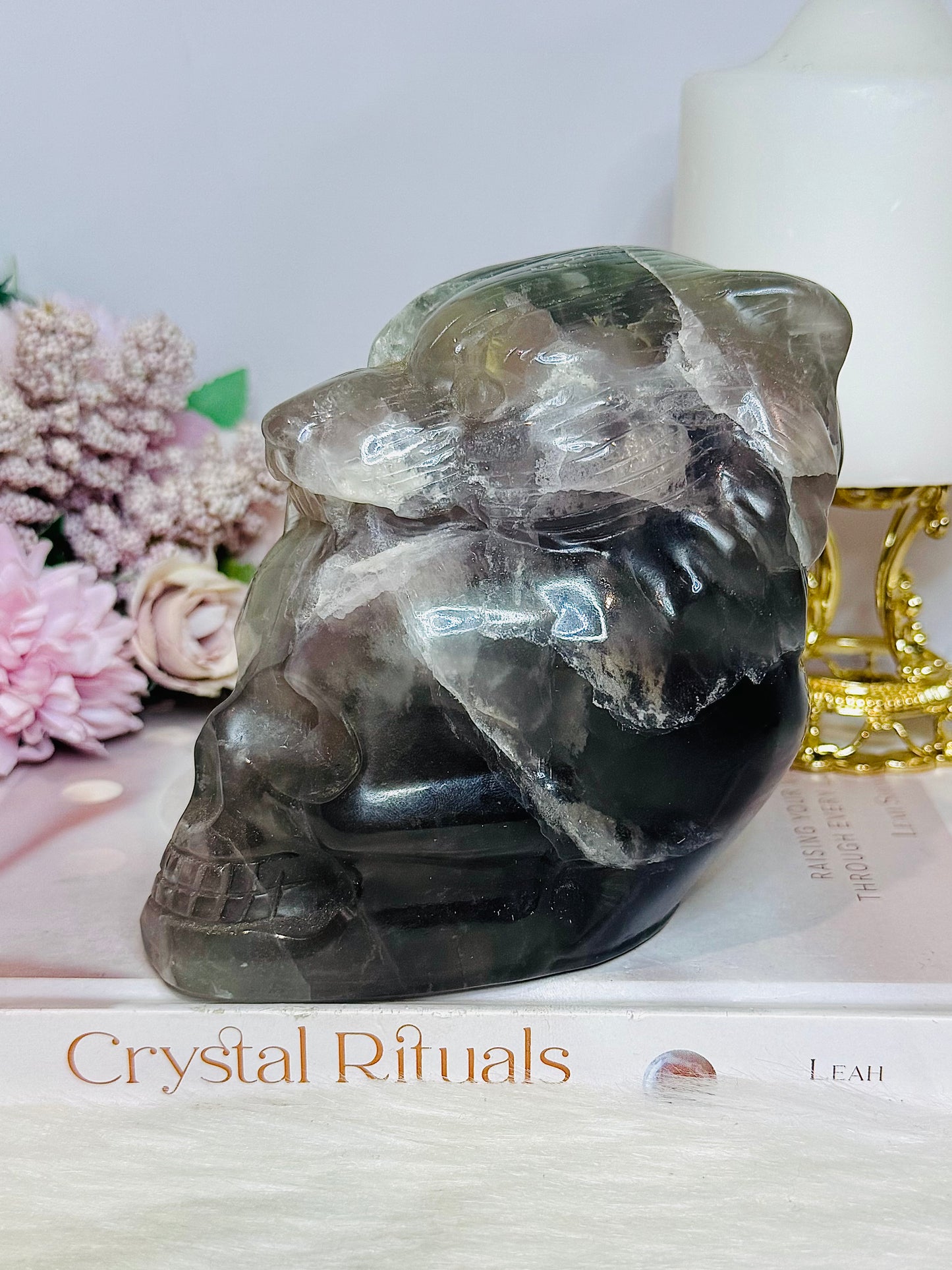 Large Fluorite Carved Skull with Bear Head 1.68KG