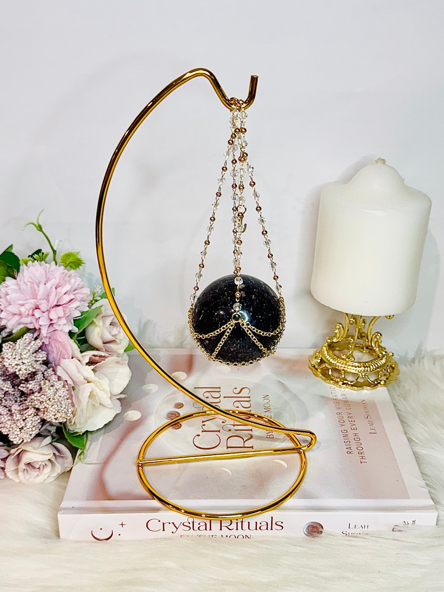 Super Stunning Gold Stand with Purple Lepidolite | Mica Sphere 24cm