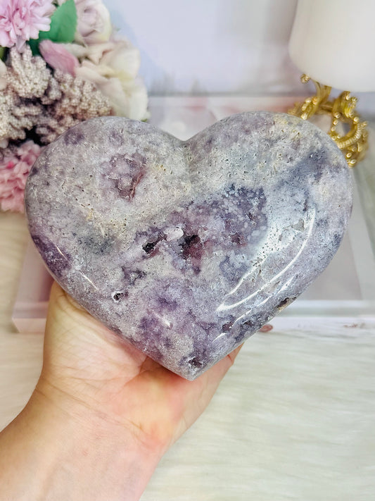 Pink Amethyst Druzy Carved Large Heart 14cm 812grams