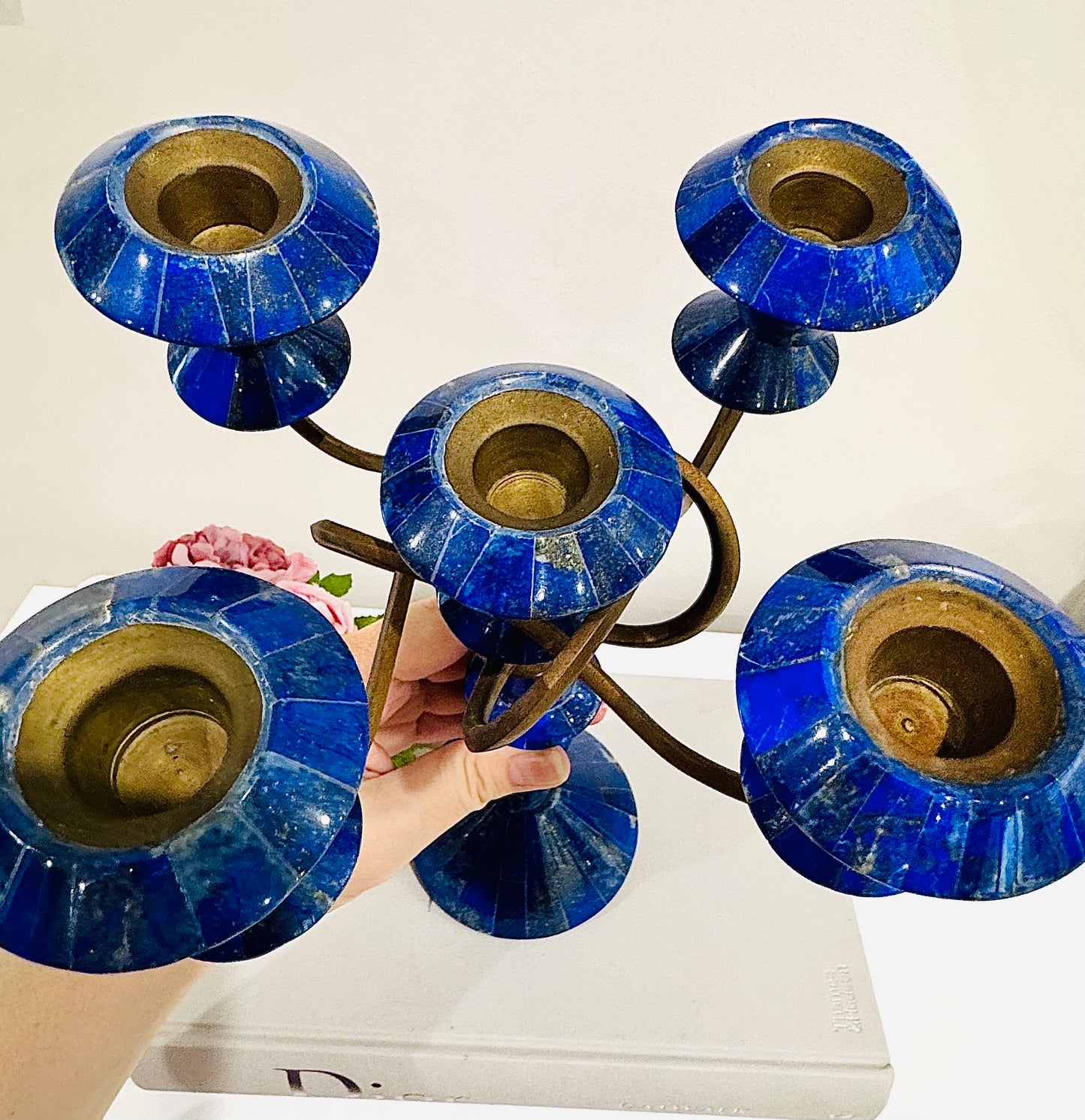 Natural Large 27cm Lapis Lazuli Carved Candelabra 1.4KG