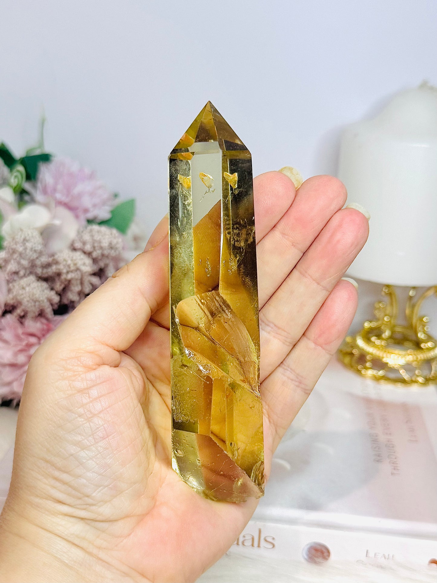 Citrine Tower 19cm Inc Stand (Cut in back of tower)