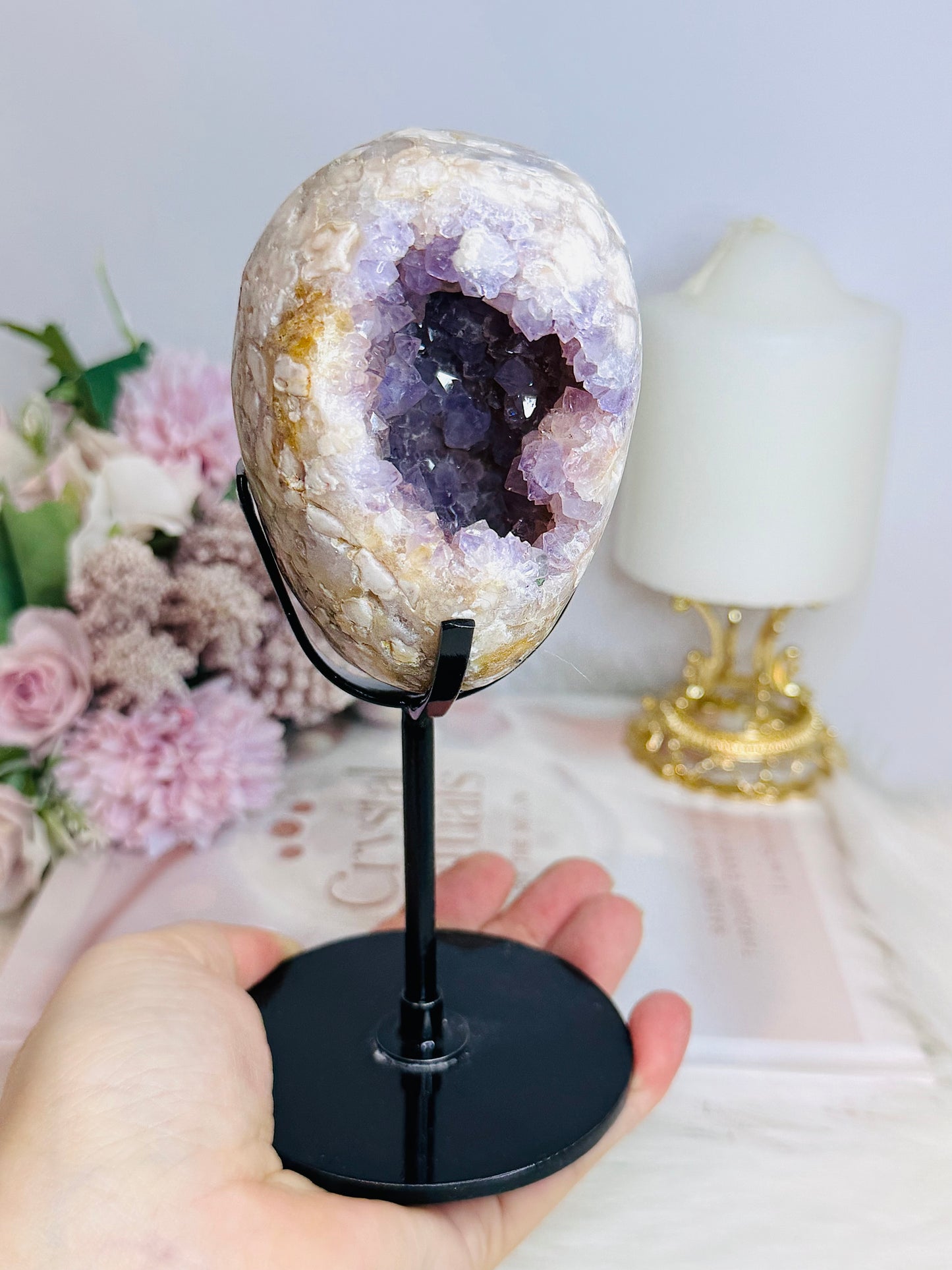 High Grade Druzy Pink Amethyst Geode On Custom Made Stand 18cm 714g