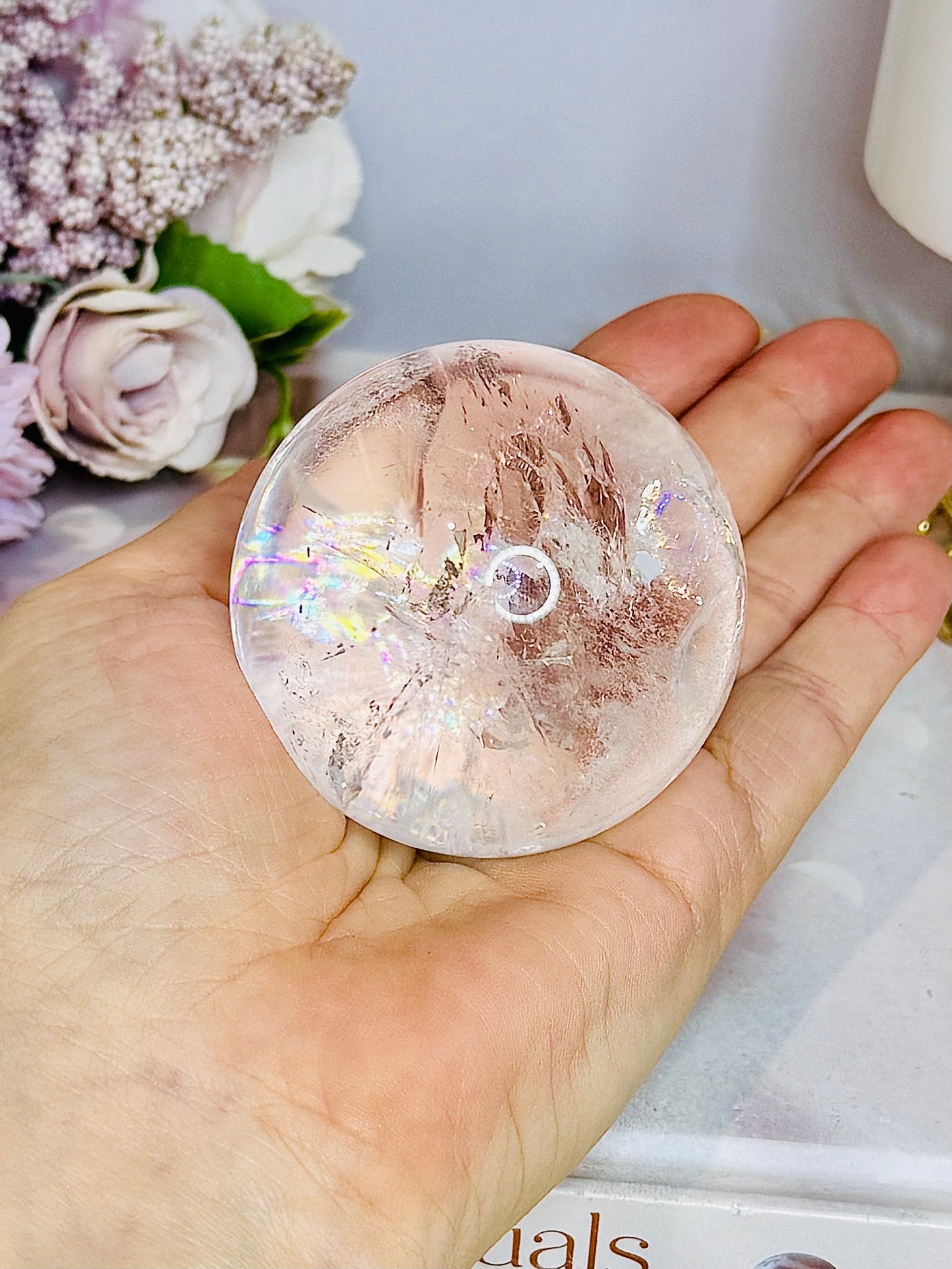 High Grade Clear Quartz Sphere Full of Rainbows 266g