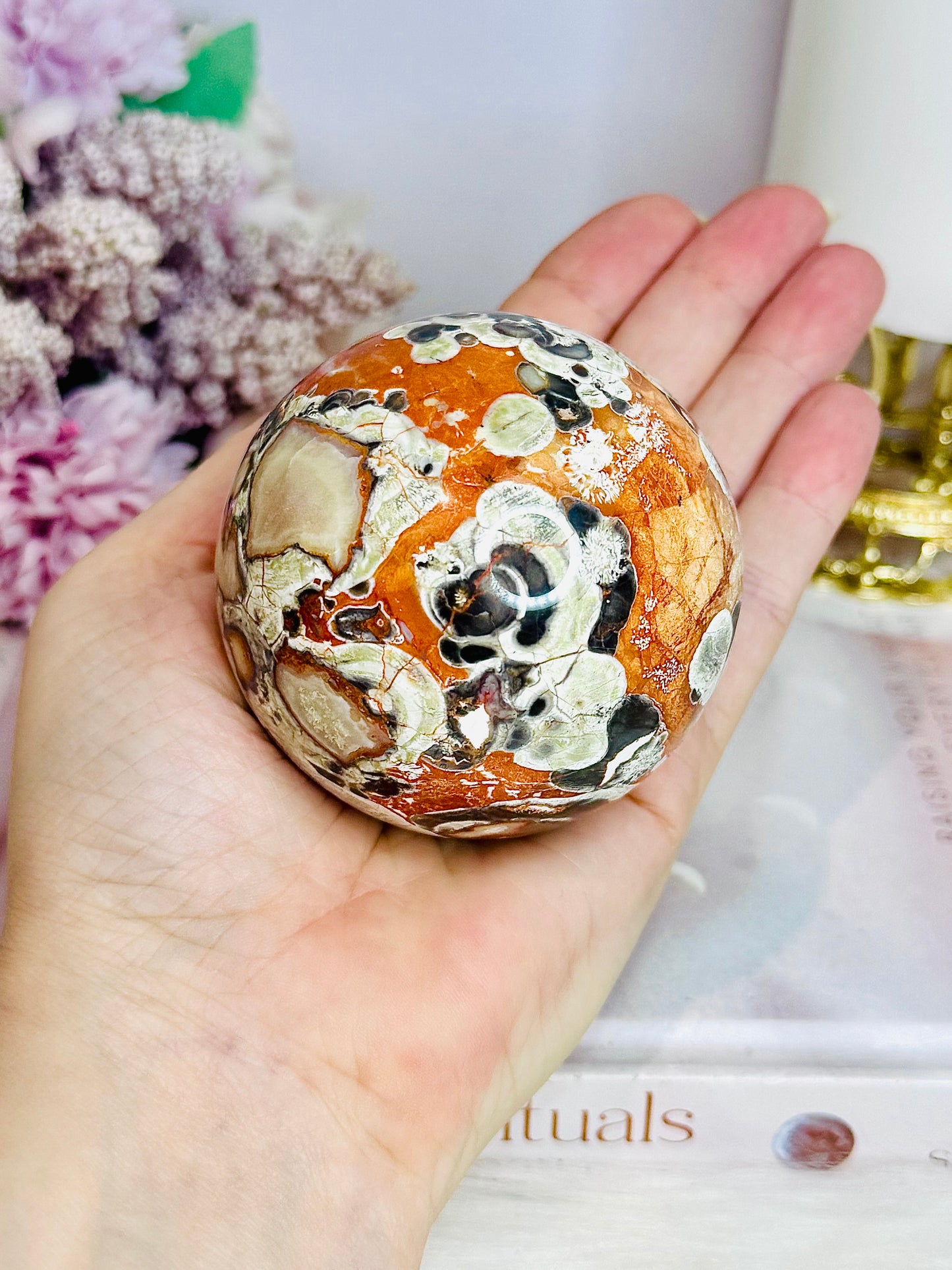 Large Money Agate Sphere On Stand 350g