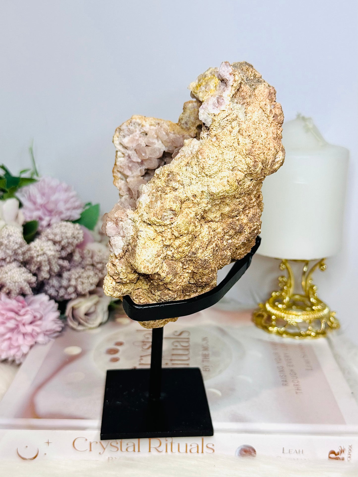 Large Pink Amethyst Druzy Geode On Stand From Brazil 904g
