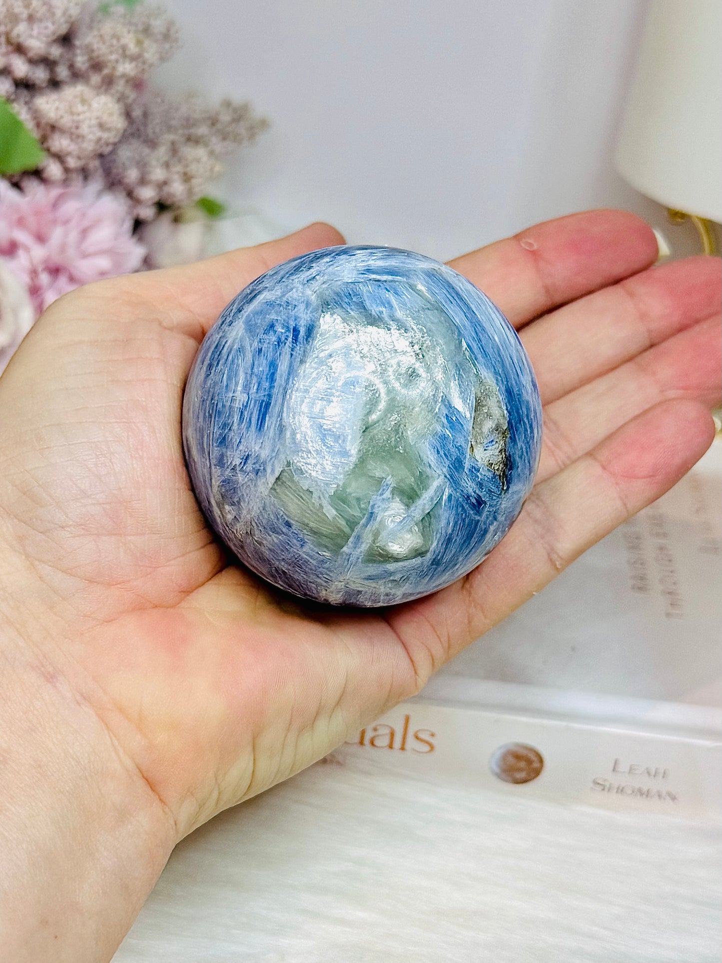 Blue Kyanite Sphere on Stand 397g On Stand