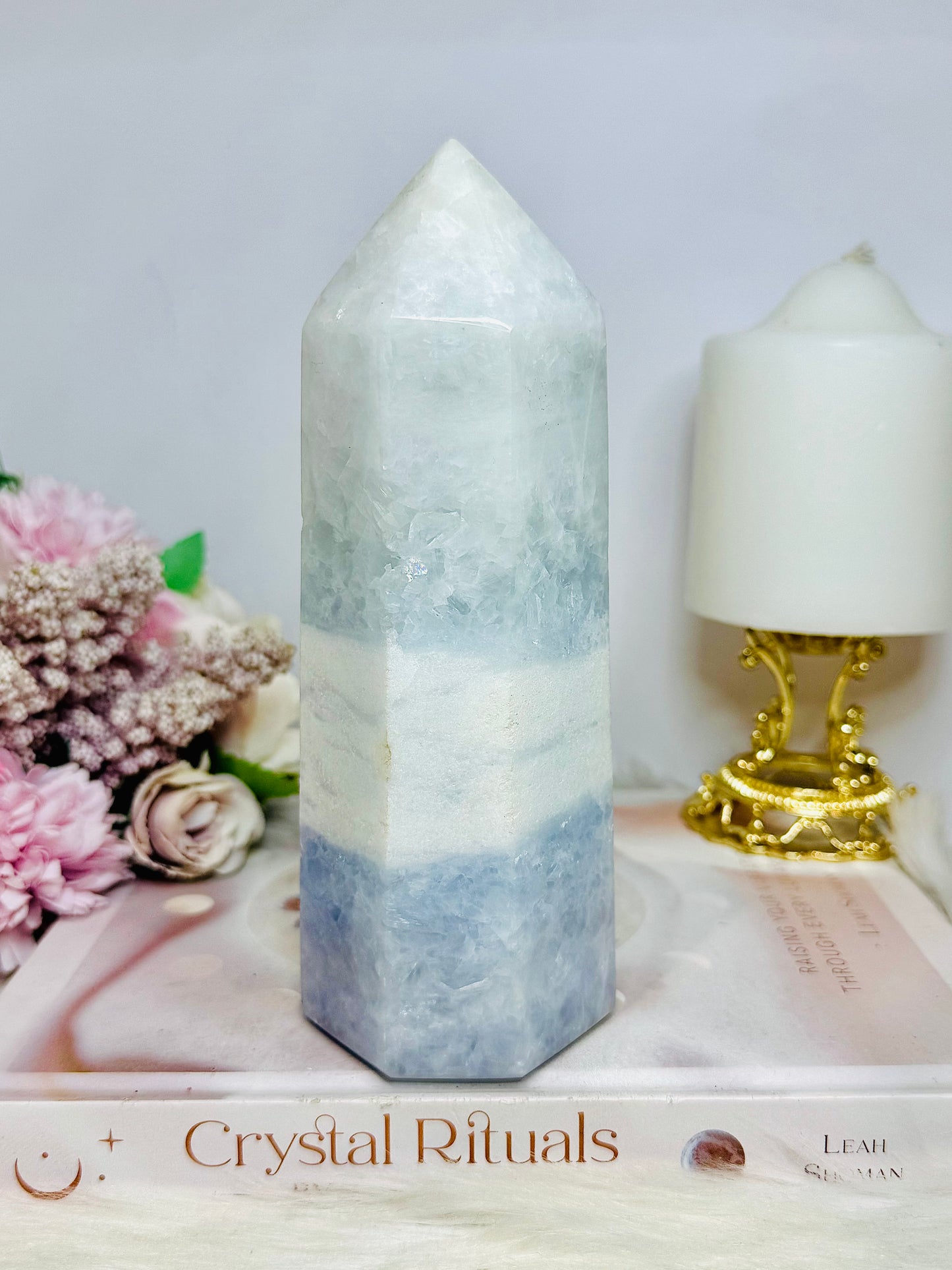 Huge 17cm Chunky Blue Calcite Tower 902g