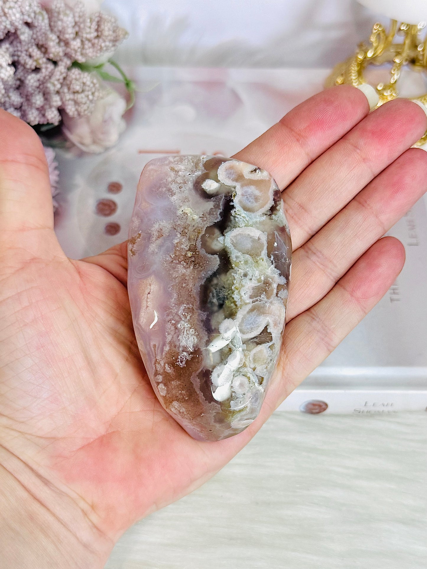 Natural Green Flower Agate Polished Freeform 9cm