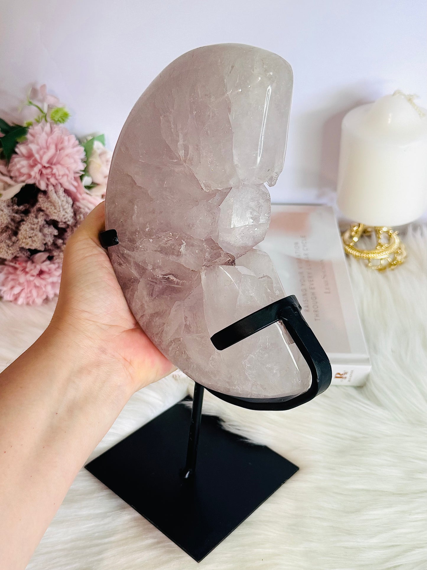 ⚜️ SALE WITH $100 DISCOUNT ⚜️ Huge 1.96KG Amethyst Carved Druzy Moon On Custom Stand From Brazil ~ 25cm (inc stand)