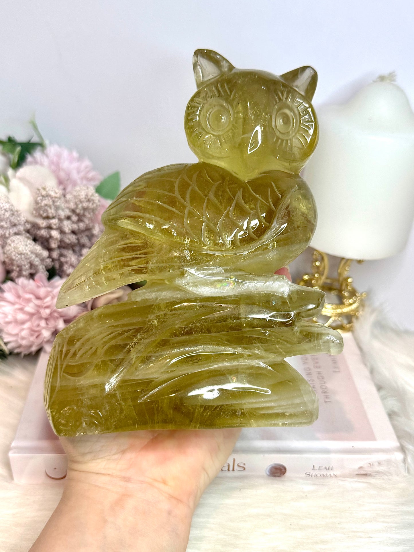Huge 1.25KG Citrine Carved Owl 15cm