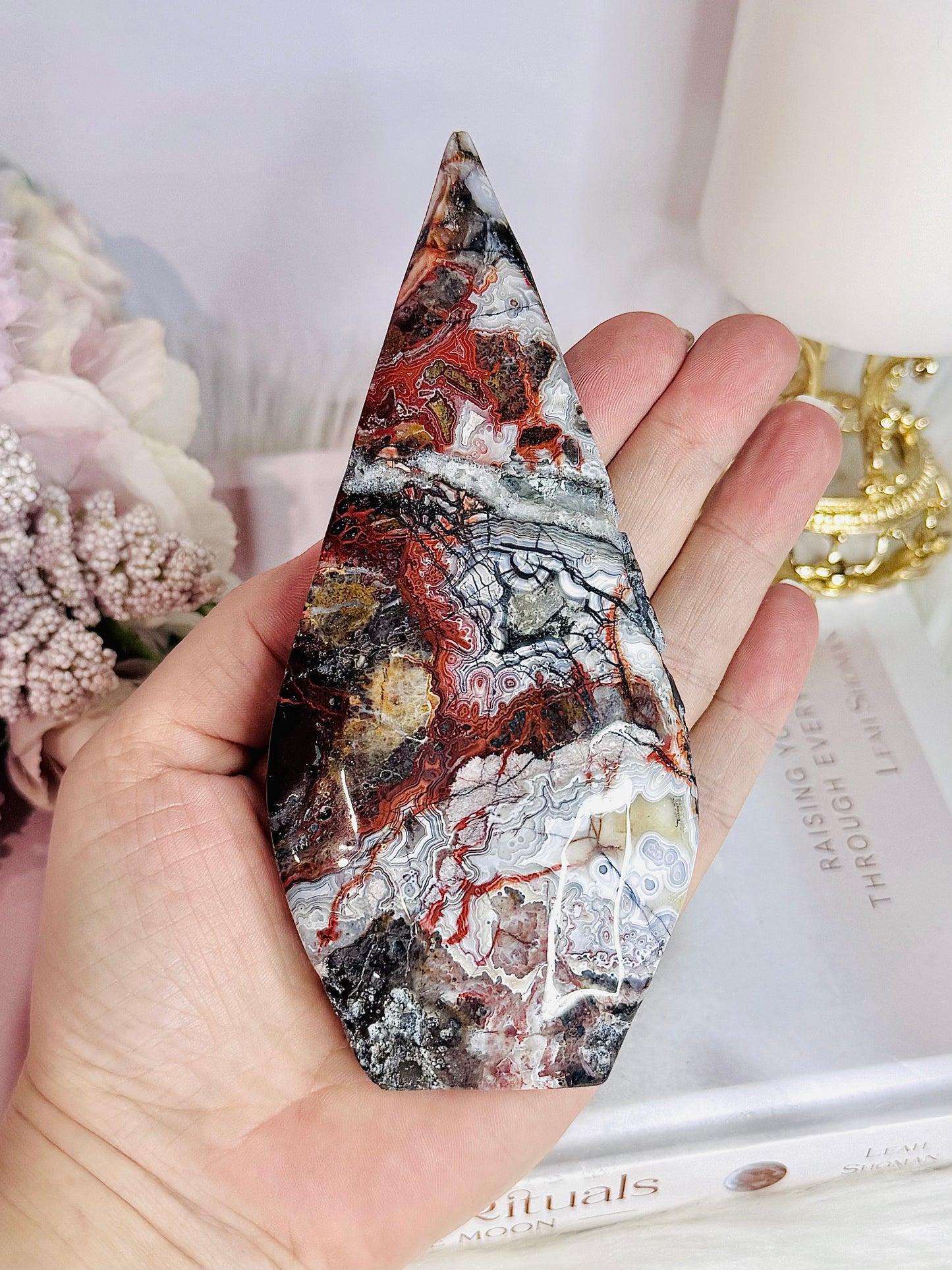 Stunning 14cm Natural Mexican Lace Agate Carved Freeform | Flame