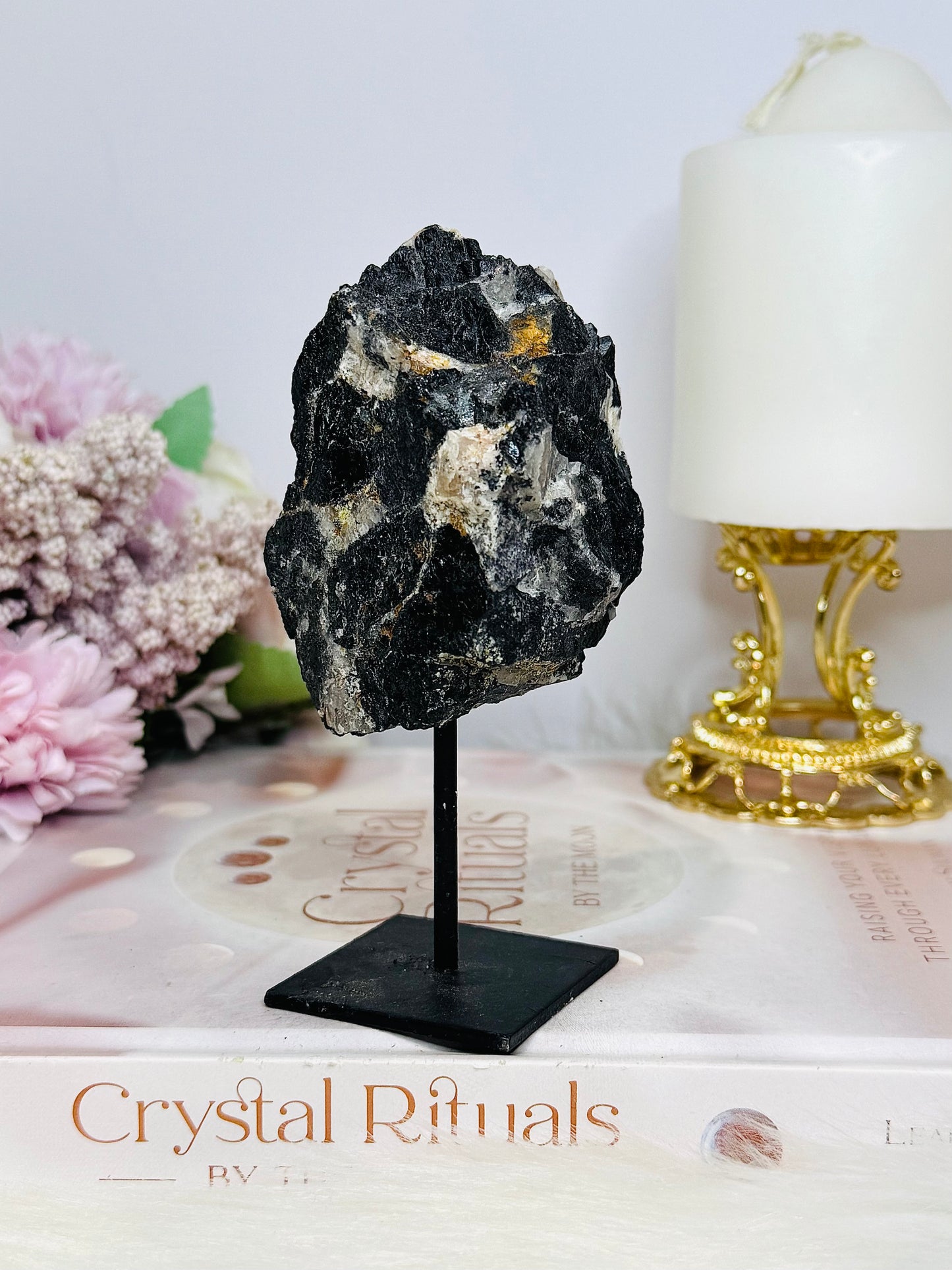 Black Tourmaline In Matrix Natural Specimen on Stand 12cm