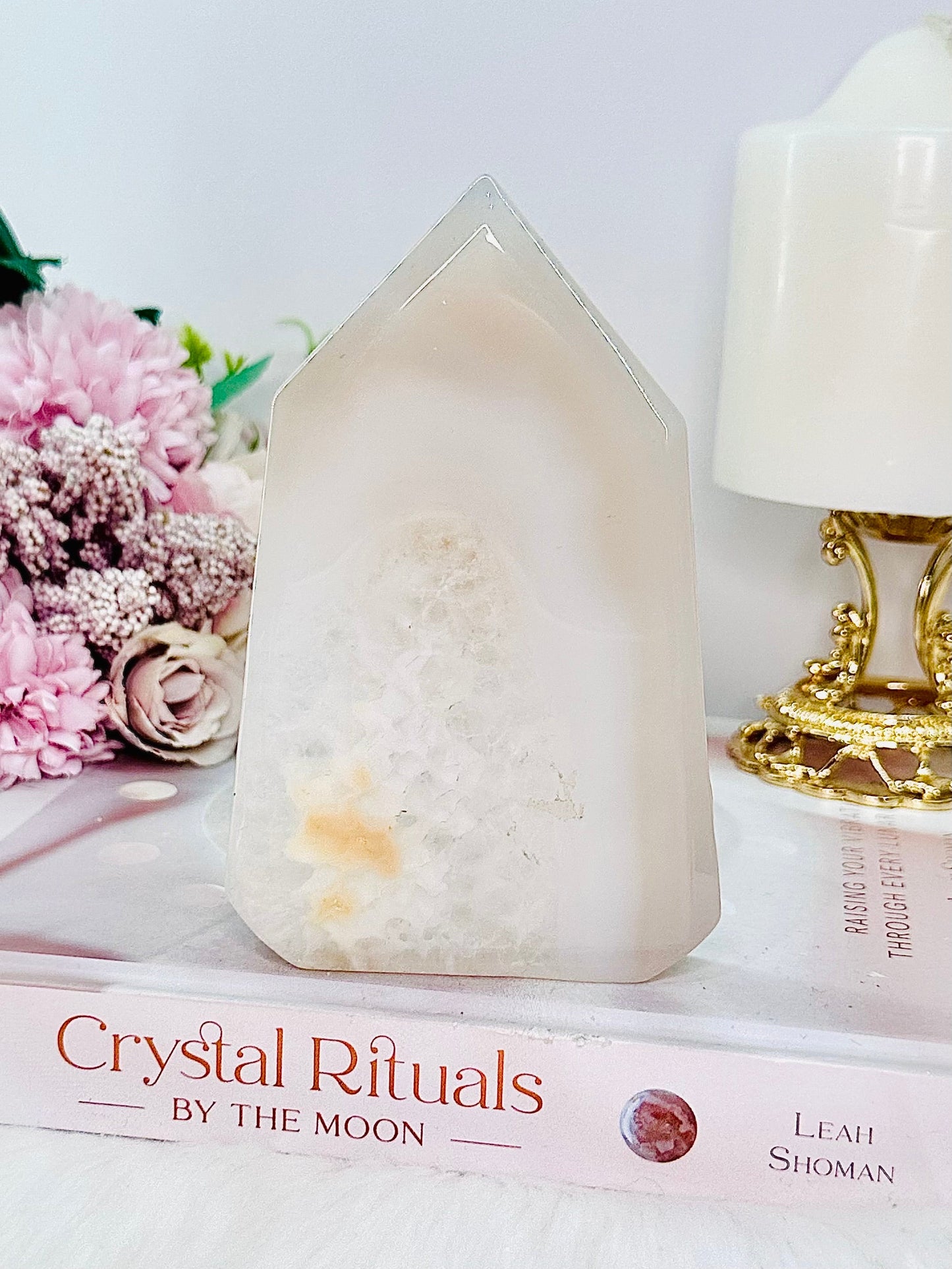 White Druzy Agate Tower From Brazil 13cm