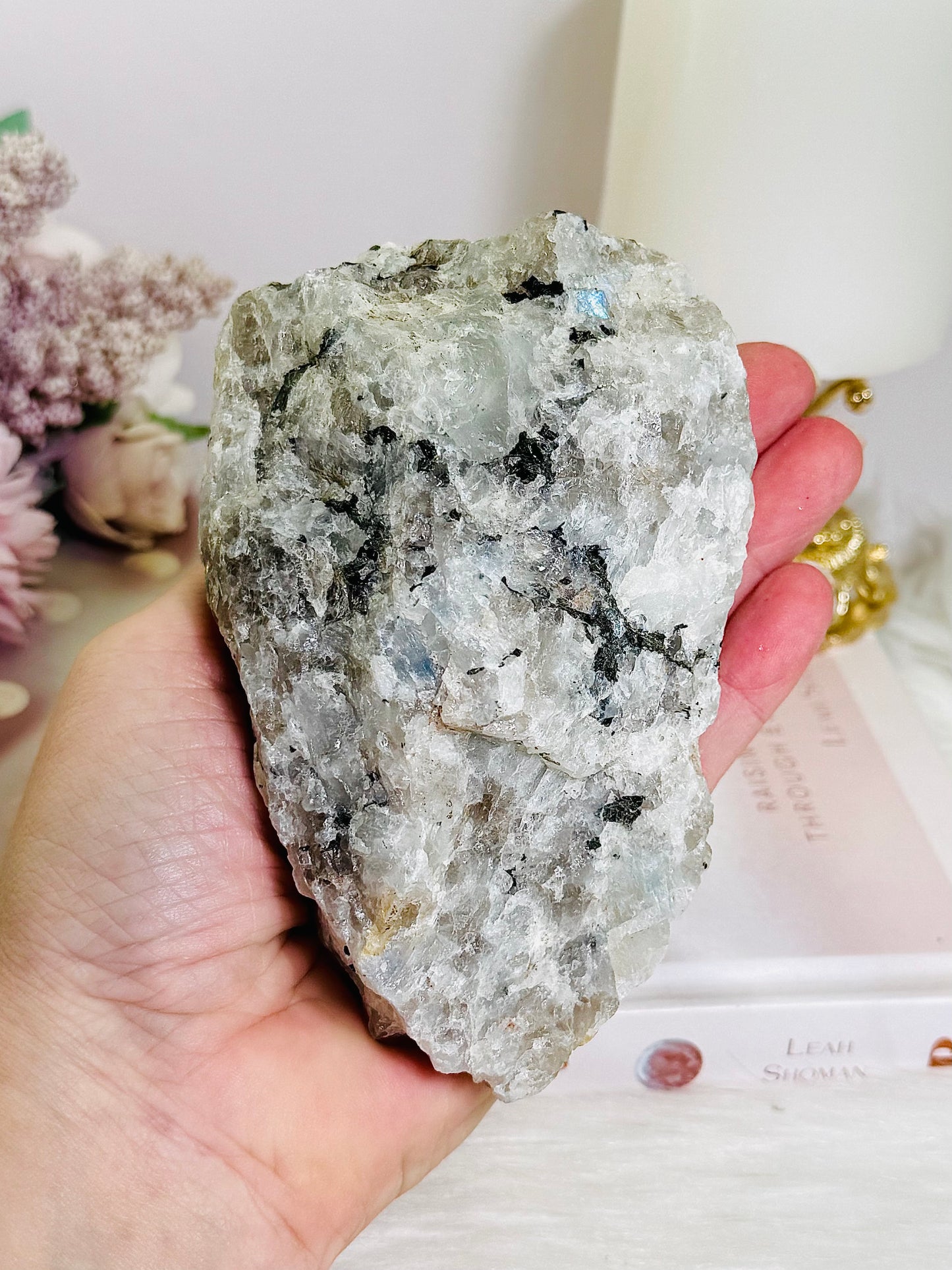 Raw Natural Rainbow Moonstone Specimen with Blue Flash 549g