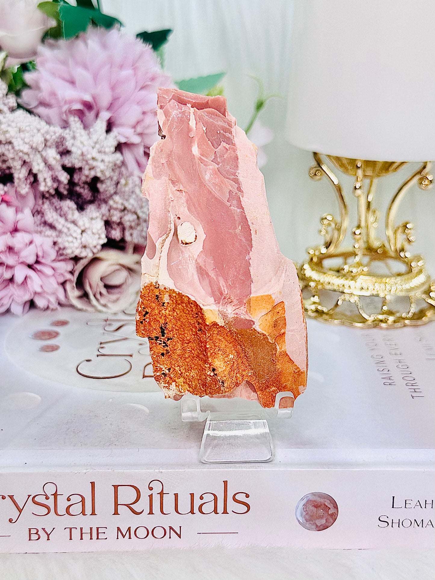 Beautiful Natural Raw 10cm Pink Mookaite Jasper Specimen On Stand