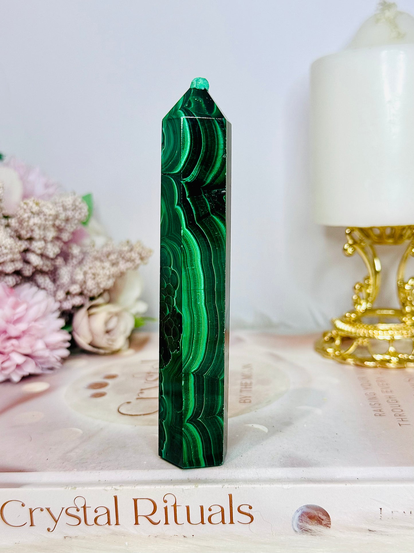 AAA High Grade Natural Malachite Tower From Congo 12cm