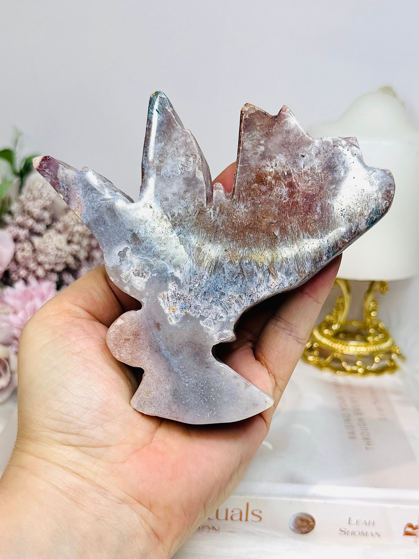 Chunky Large Pink Amethyst Carved Fairy 11cm 357g (does not stand)