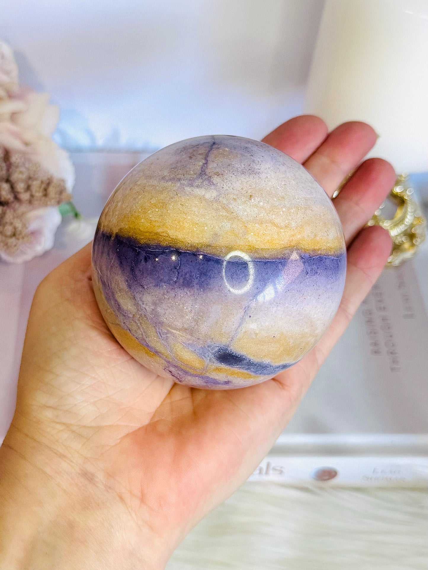 High Grade Rare Incredible Large Natural Tiffany Stone Carved Sphere On Stand 8cm 678grams