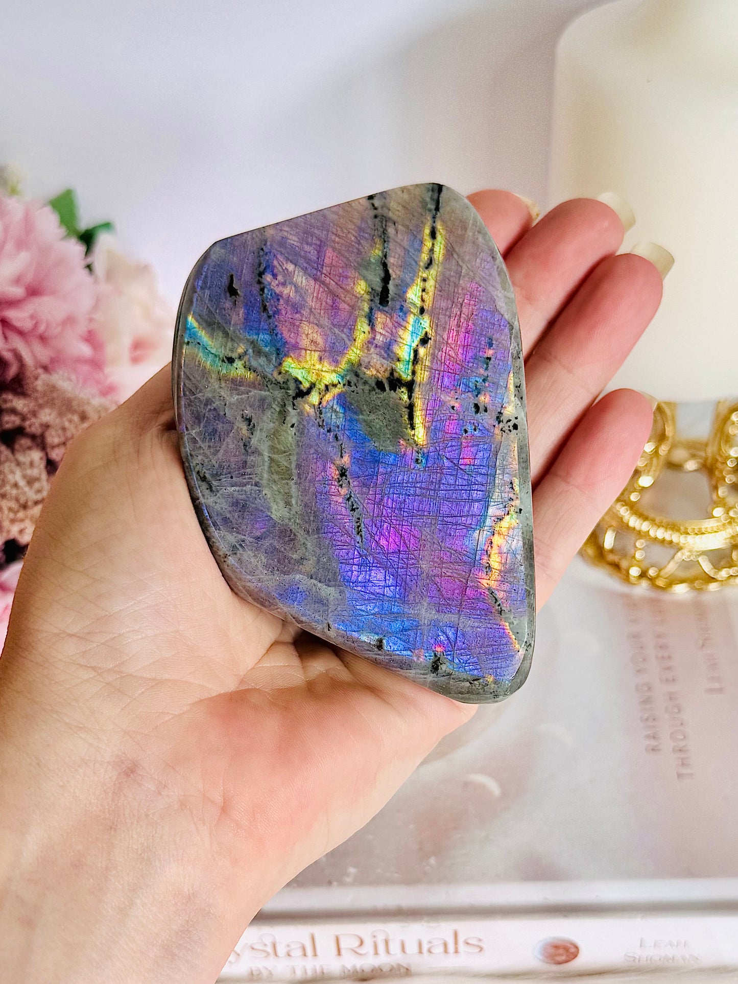 Incredible Colourful Flash with Hot Pink & Purple Natural Labradorite Polished Freeform 361grams 10cm