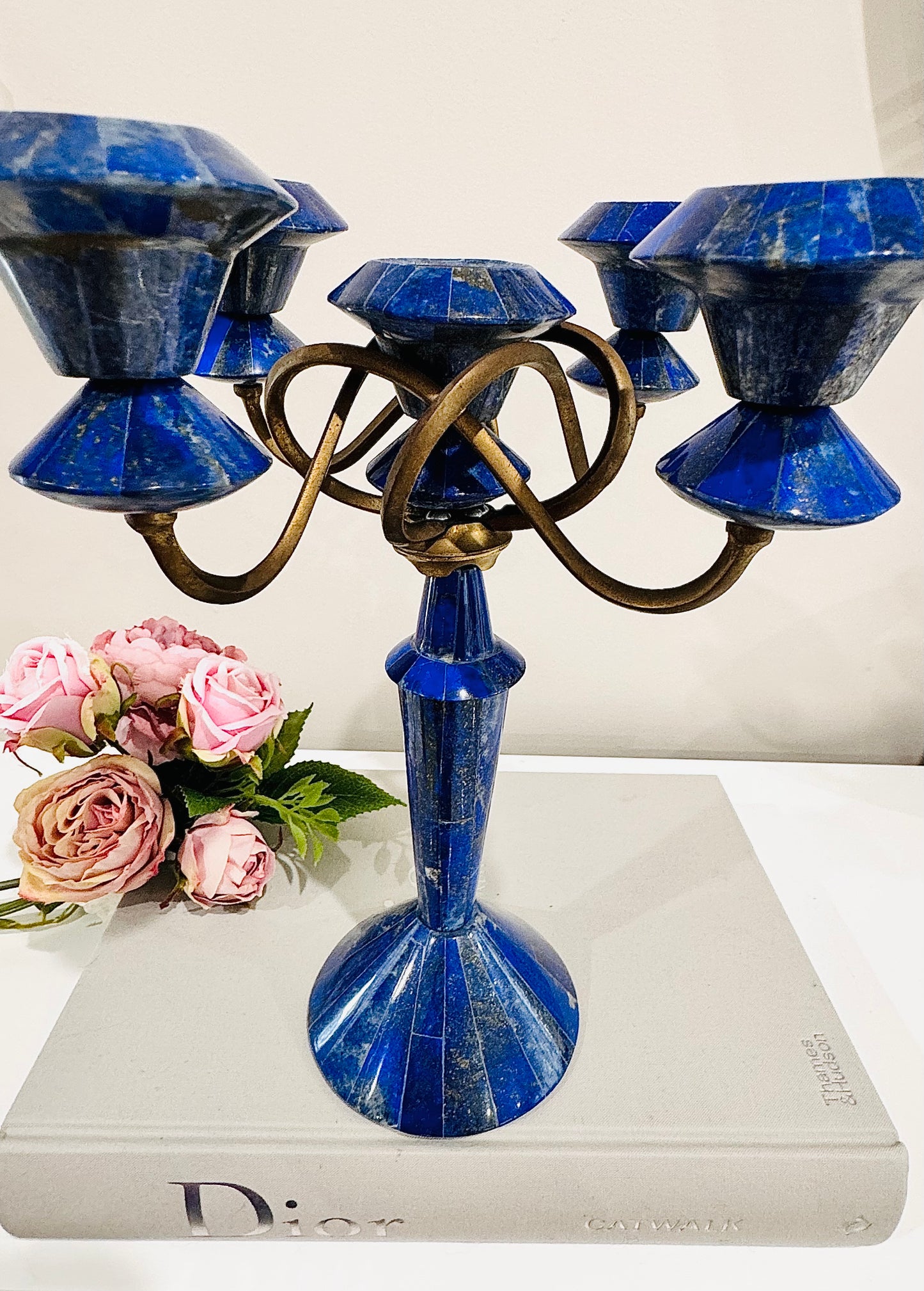 Natural Large 27cm Lapis Lazuli Carved Candelabra 1.4KG
